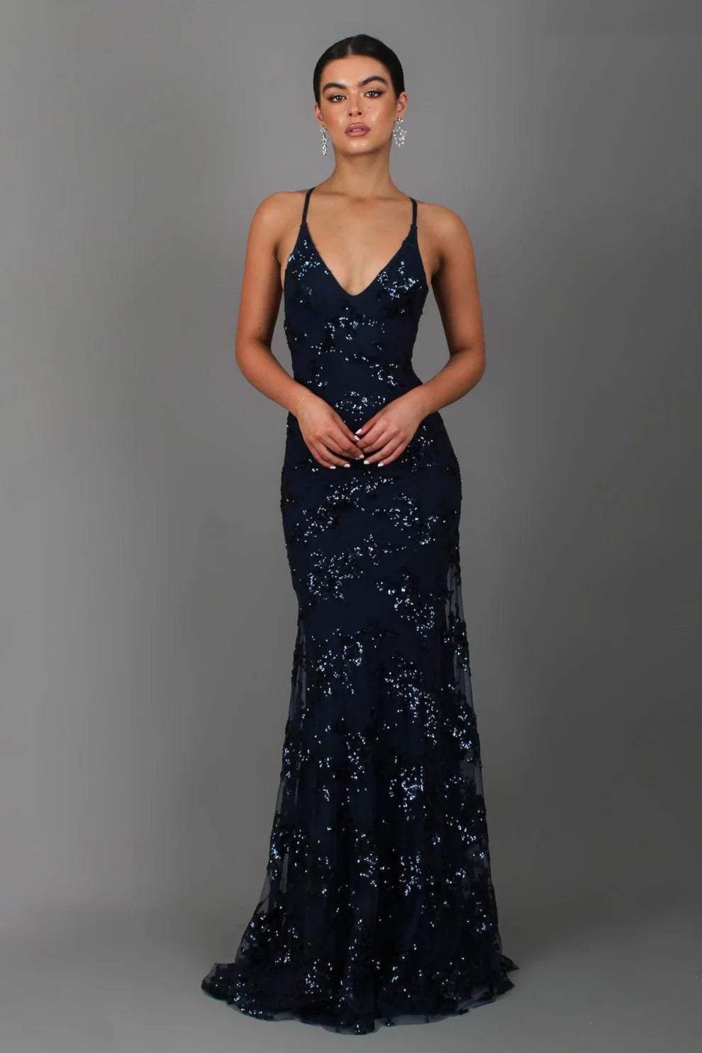 Vestido Maxi sin espalda con cuello en V y lentejuelas