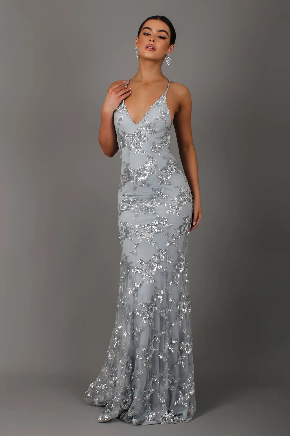 Vestido Maxi sin espalda con cuello en V y lentejuelas