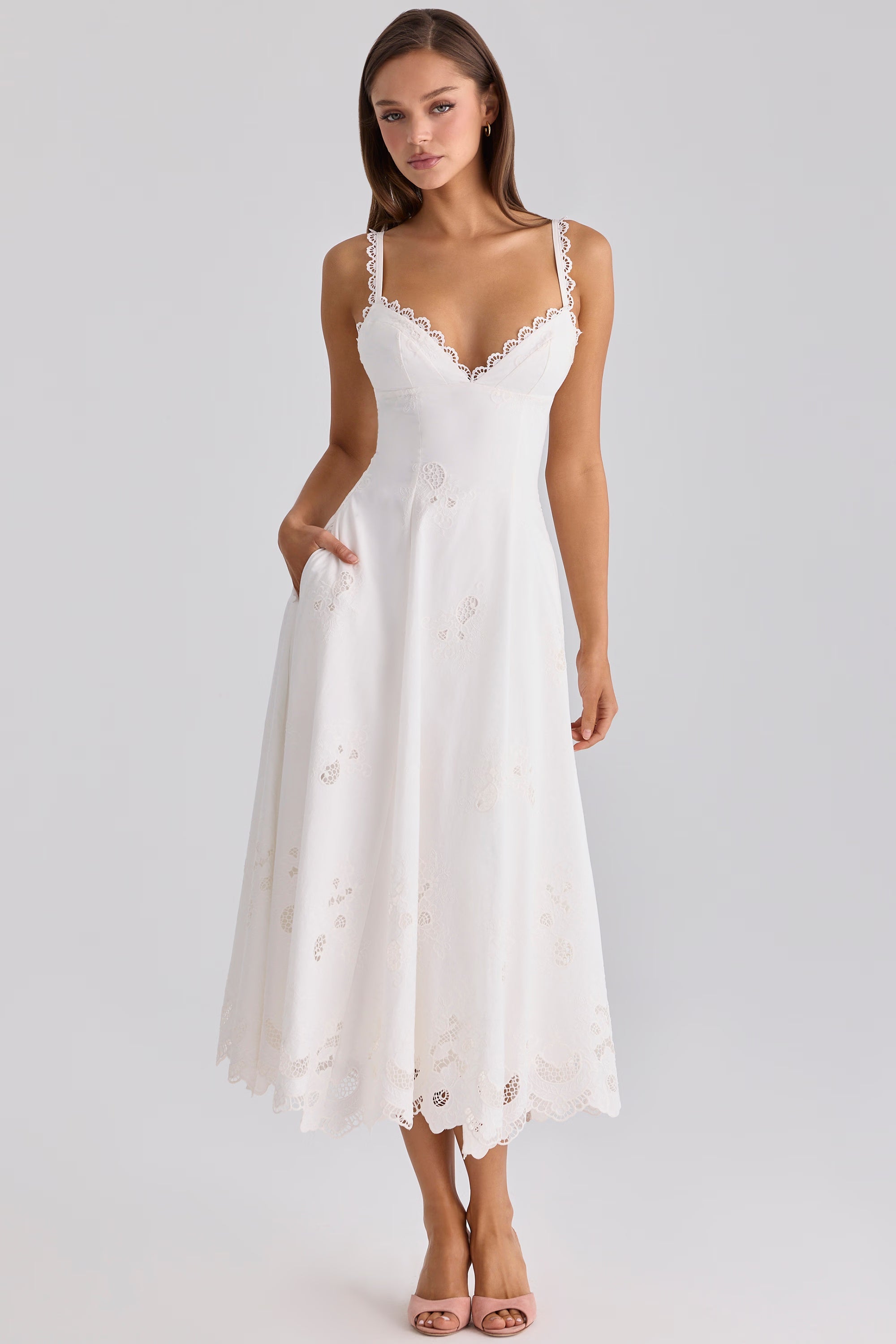 Vestido midi de algodón con bordado inglés