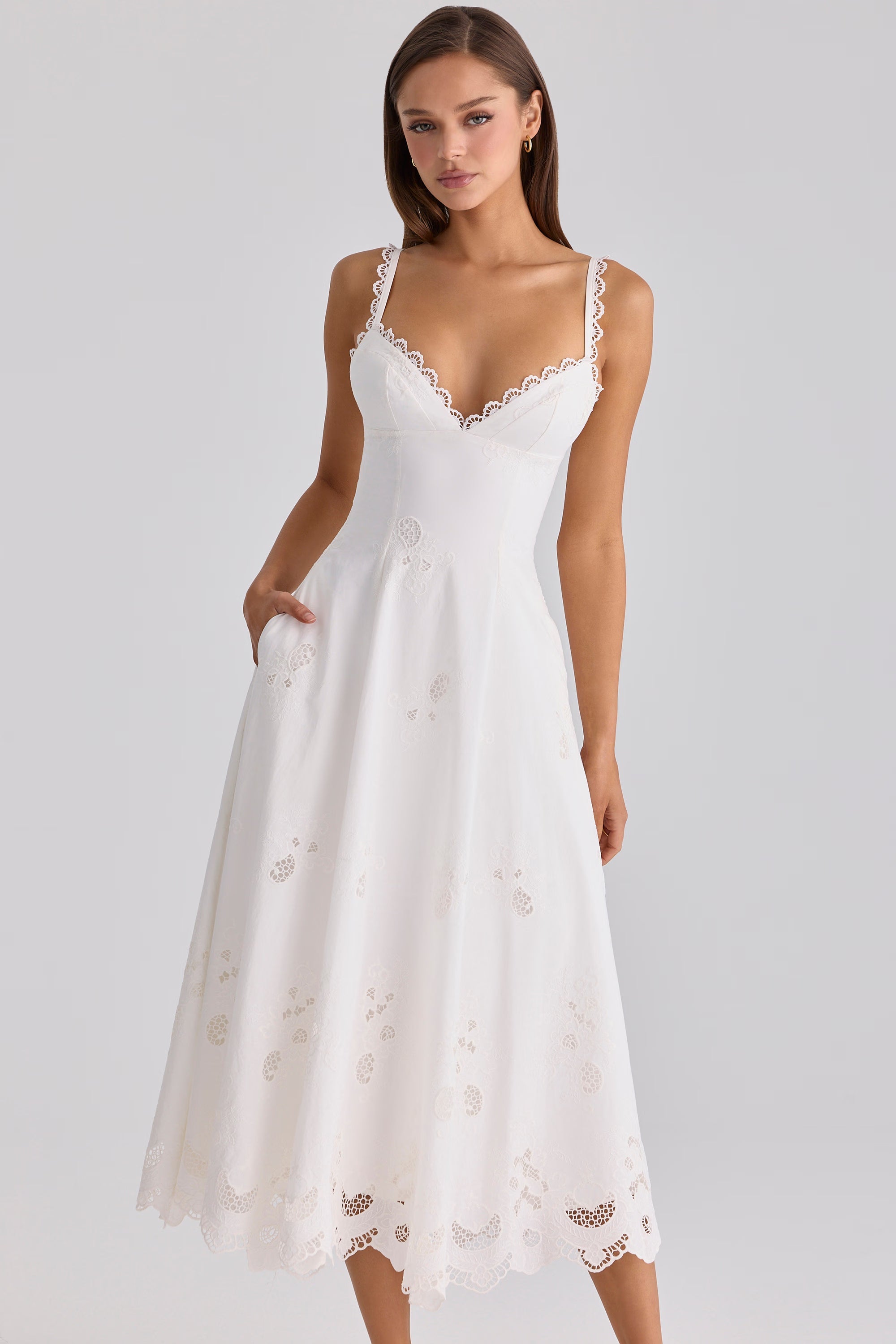 Vestido midi de algodón con bordado inglés