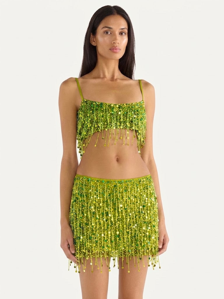 Hand-Beaded Sequin Mini Skirt