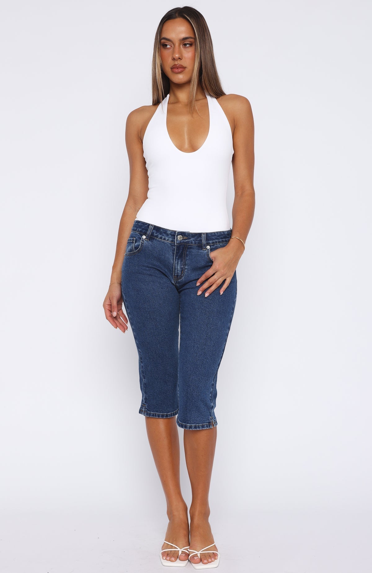 Jeans capri de talle bajo Annie Azul oscuro