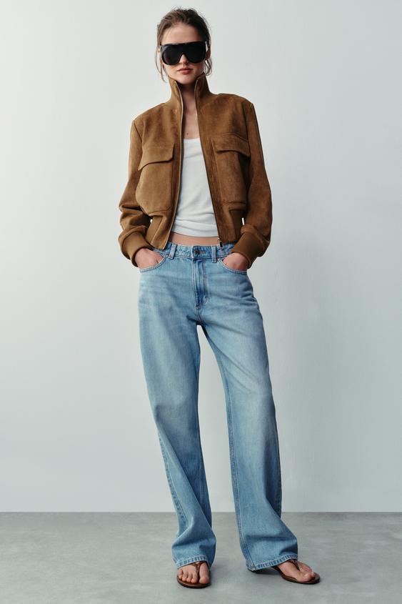 Chaqueta Bomber Efecto Ante - Tostado