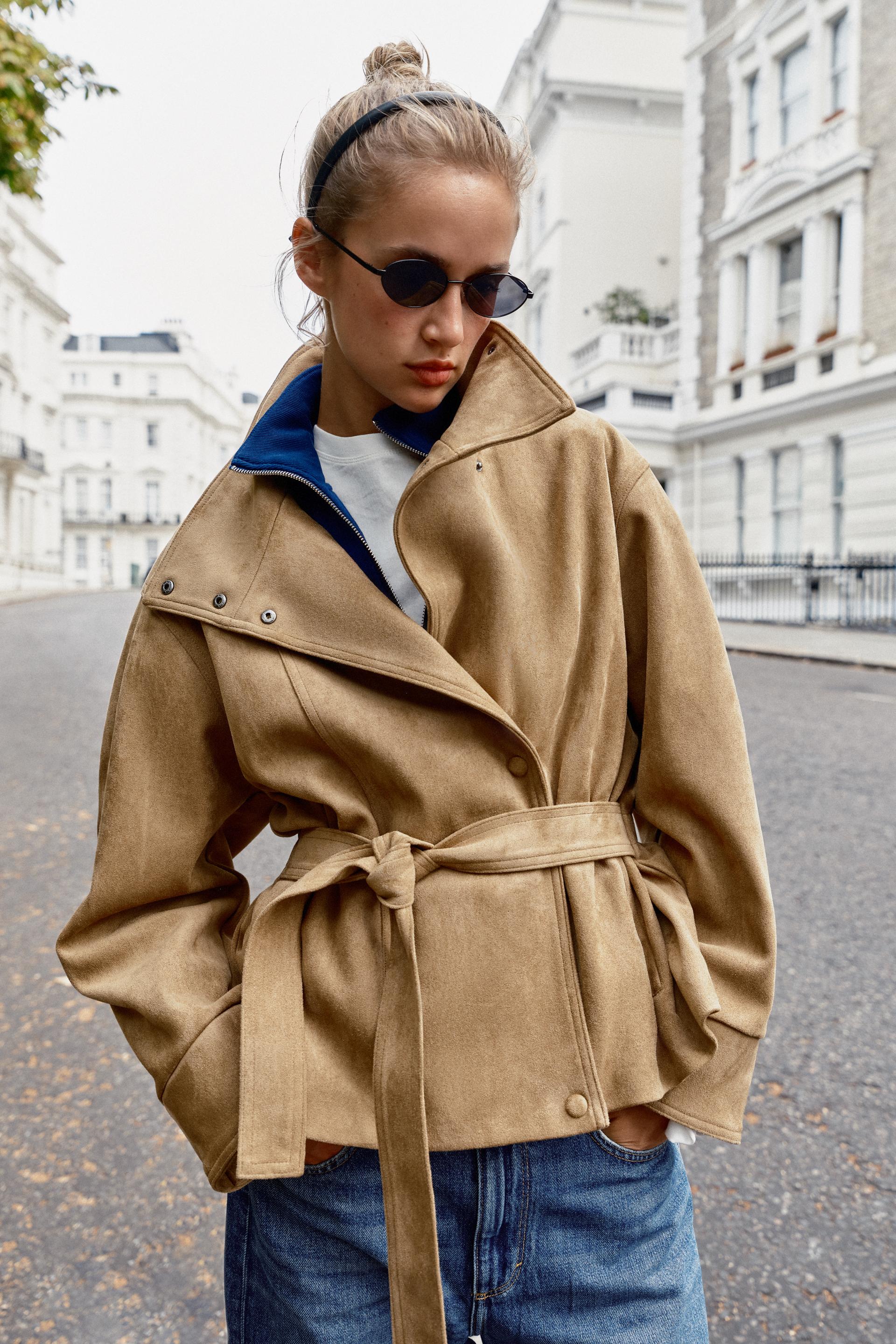 Faux Suede Belted Jacket