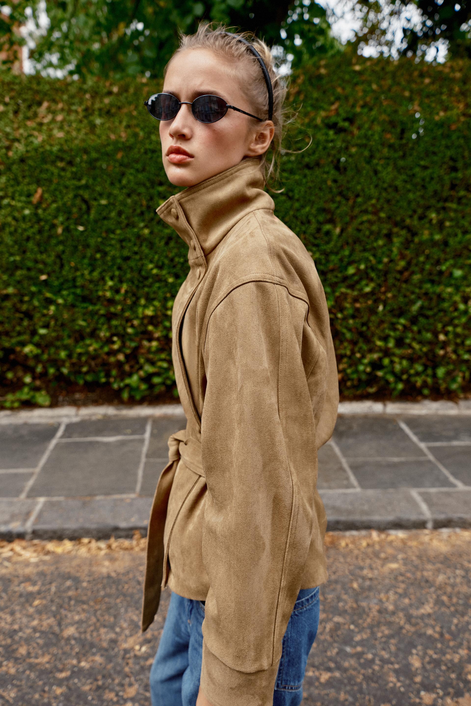 Faux Suede Belted Jacket