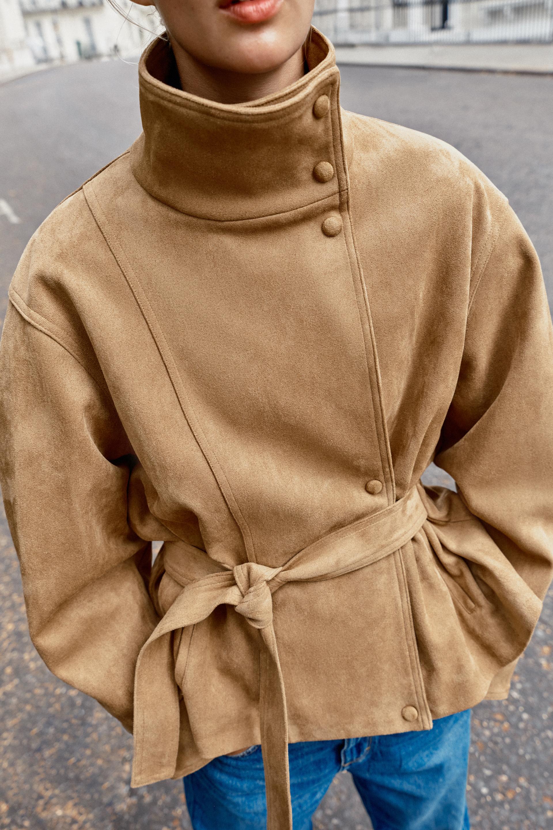 Faux Suede Belted Jacket