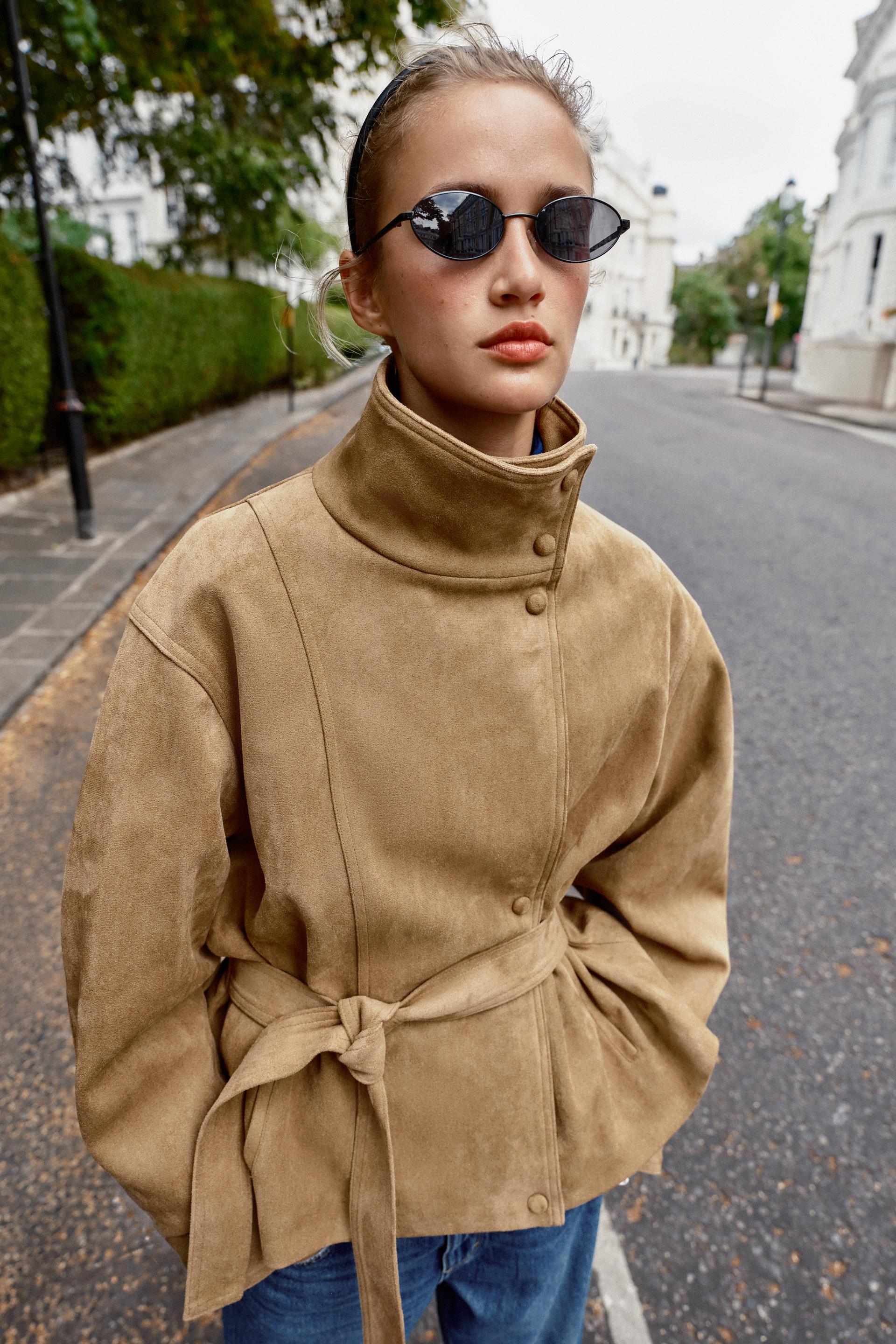 Faux Suede Belted Jacket