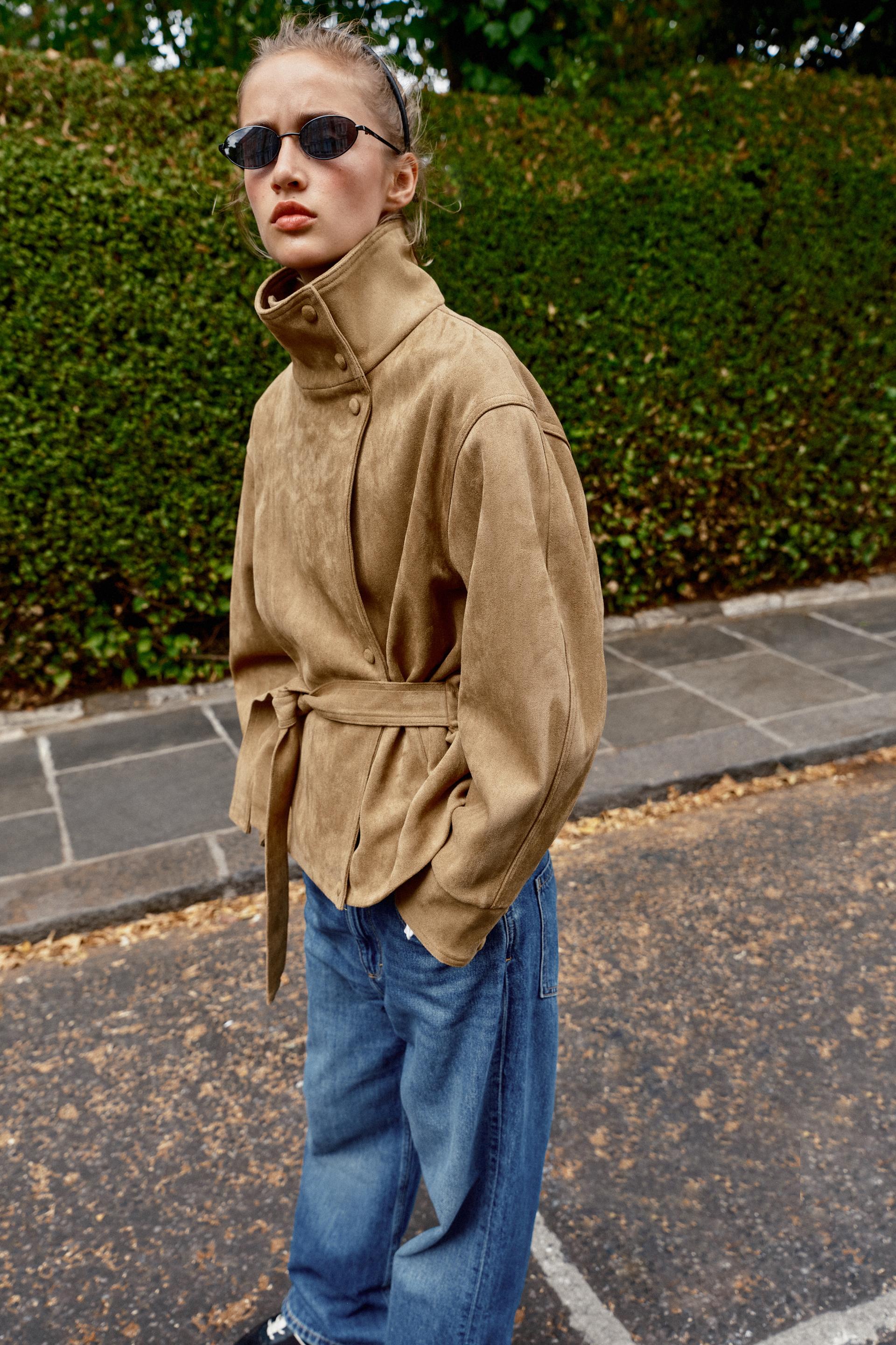 Faux Suede Belted Jacket
