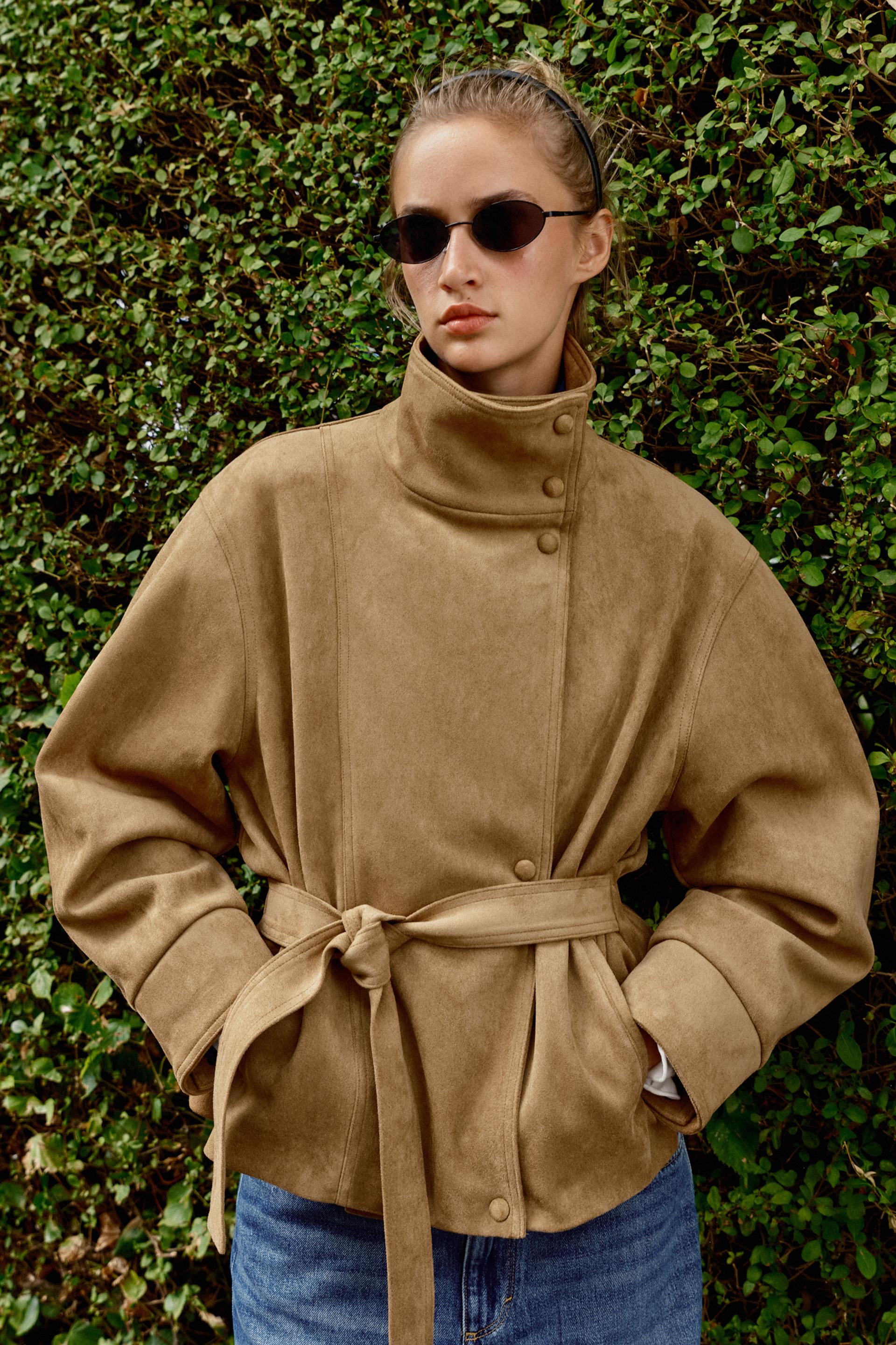 Faux Suede Belted Jacket
