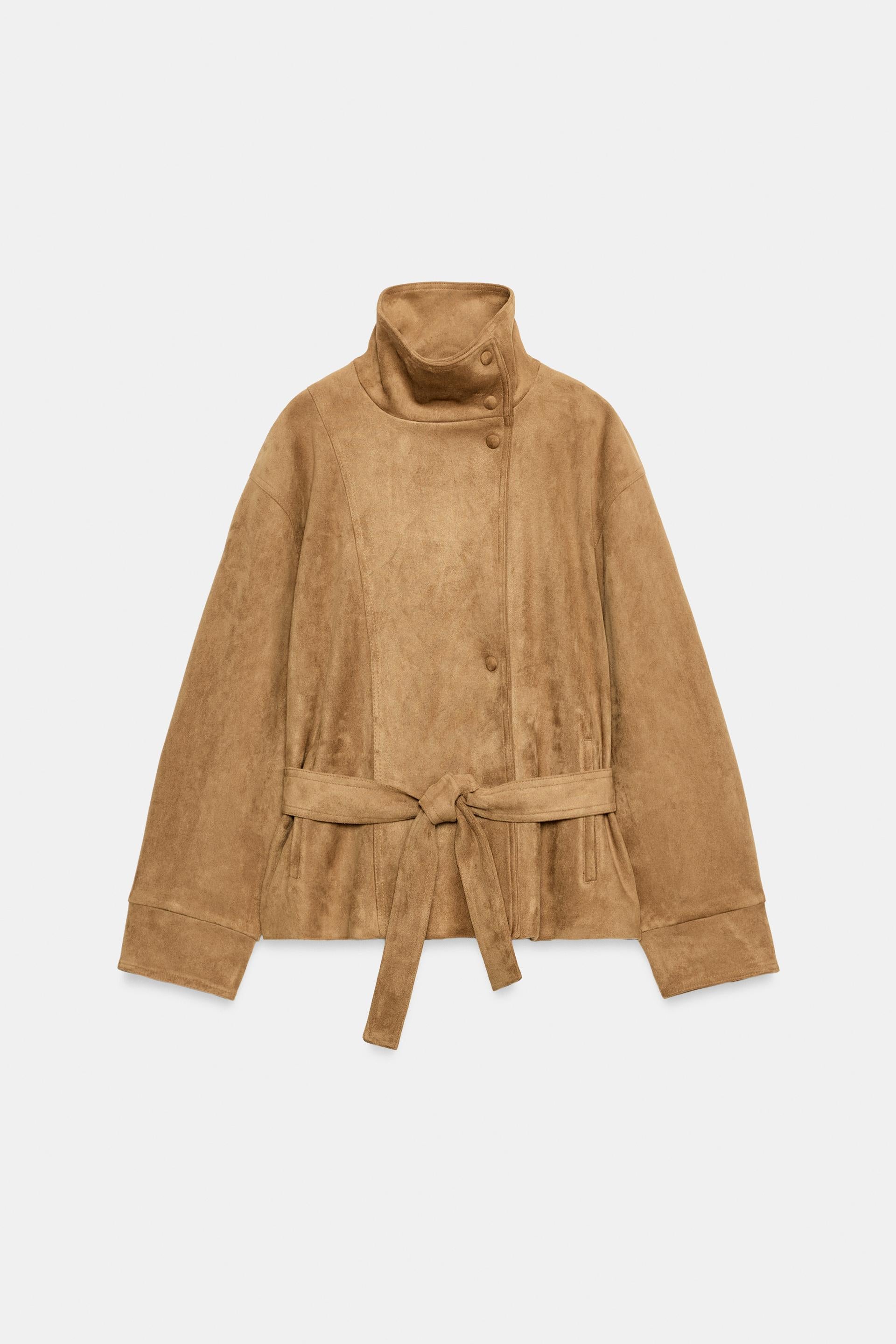 Faux Suede Belted Jacket