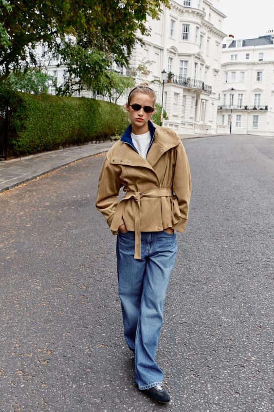 Faux Suede Belted Jacket - Cammello Scuro