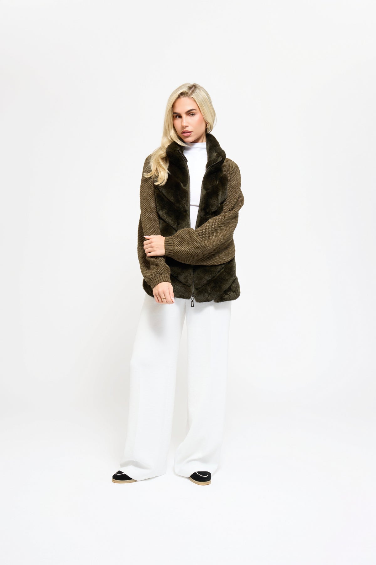 Milan Fur Panel Jacket - Oliva Scuro