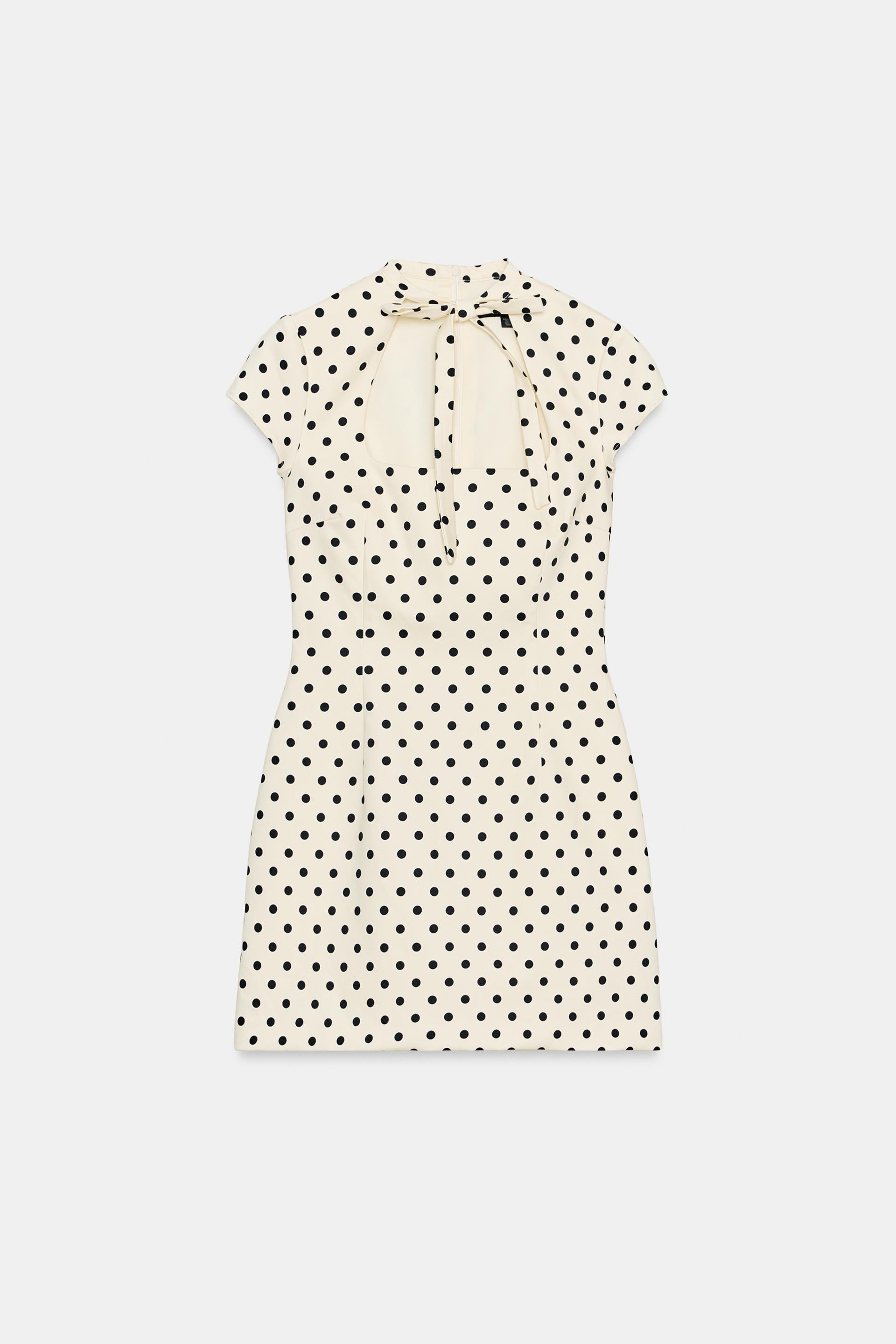 Vestito Mini Bianco a Pois con Fiocco