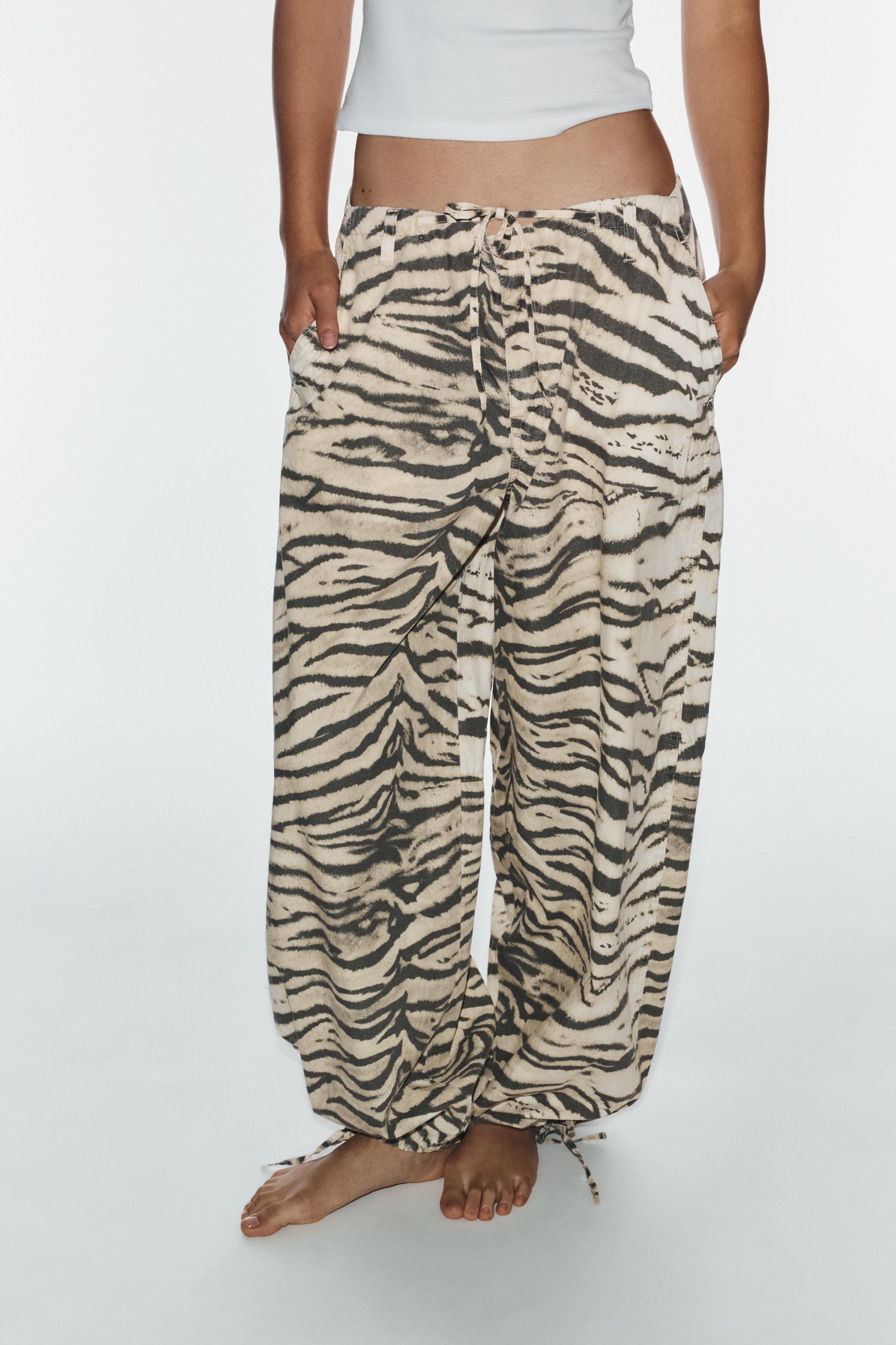 Animal Print Wide-Leg Trousers