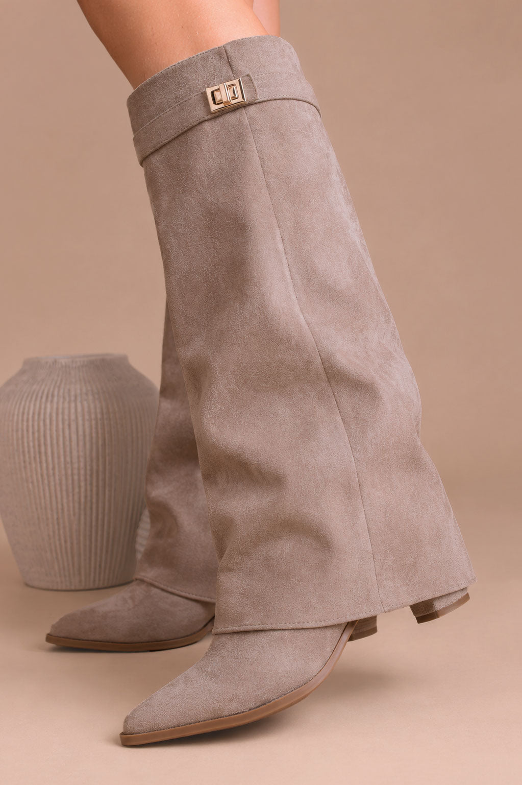 Fold Over Shark Boot - Taupe