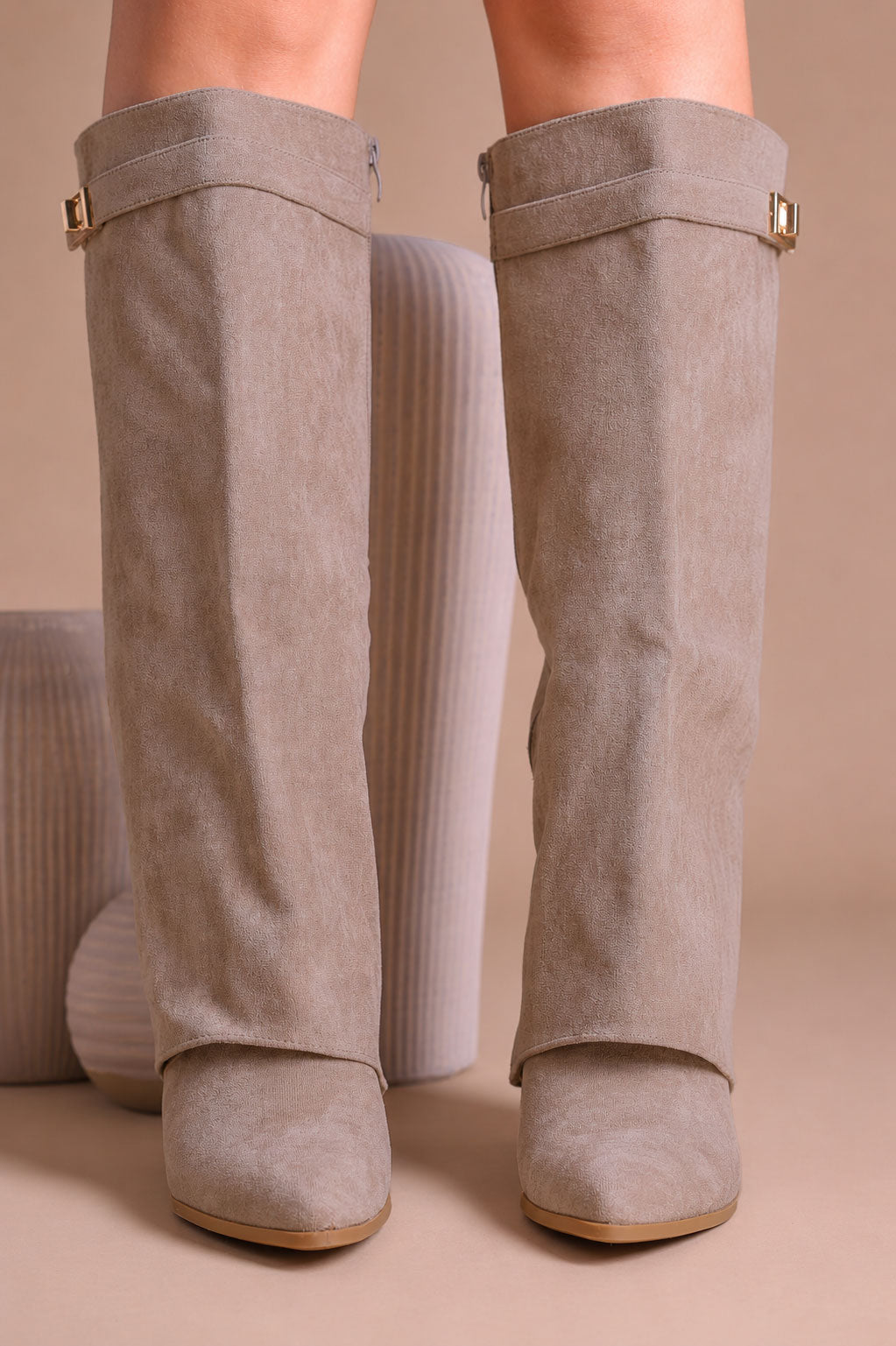 Fold Over Shark Boot - Taupe