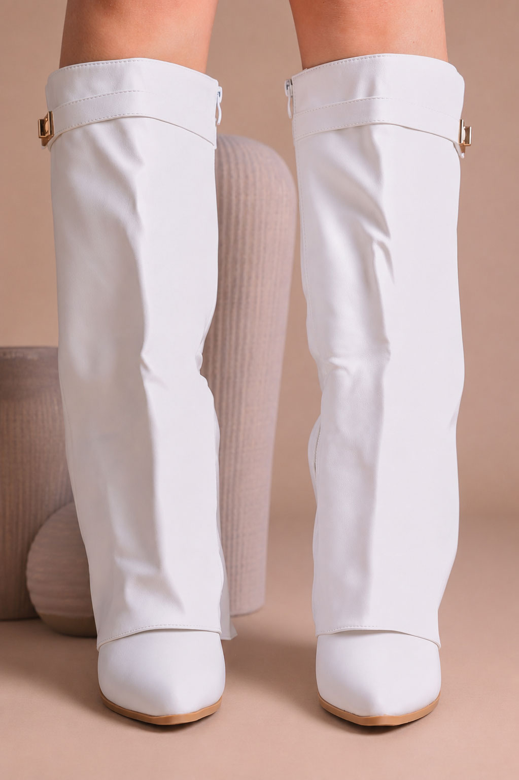 Fold Over Shark Boot Pelle - Bianco