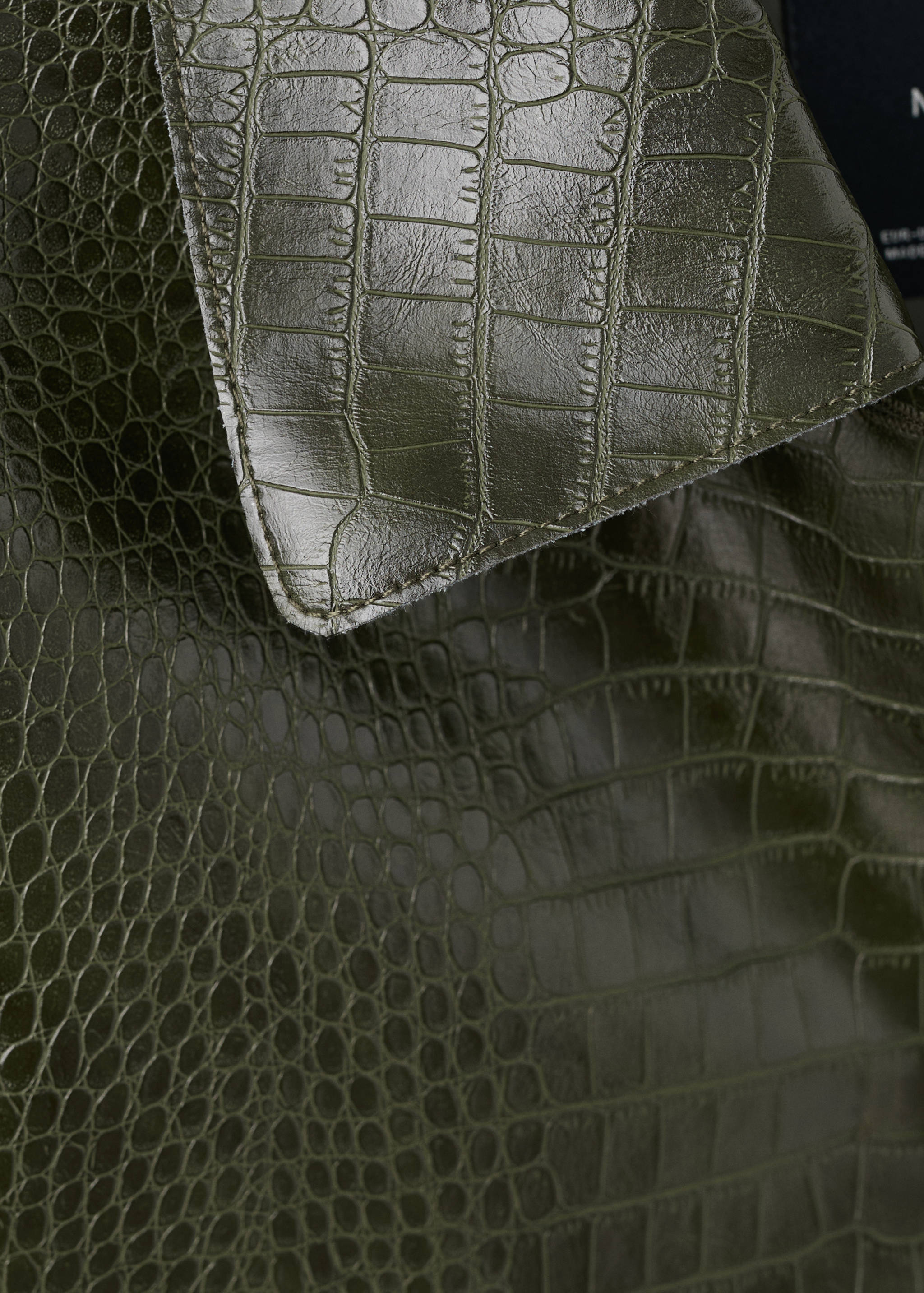 Croc-Effect Faux Leather Jacket - Khaki