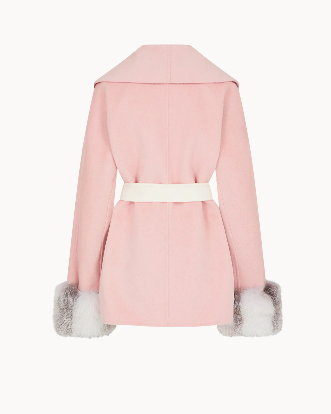 Belted Fur Cuff Coat - Rosa Cipria