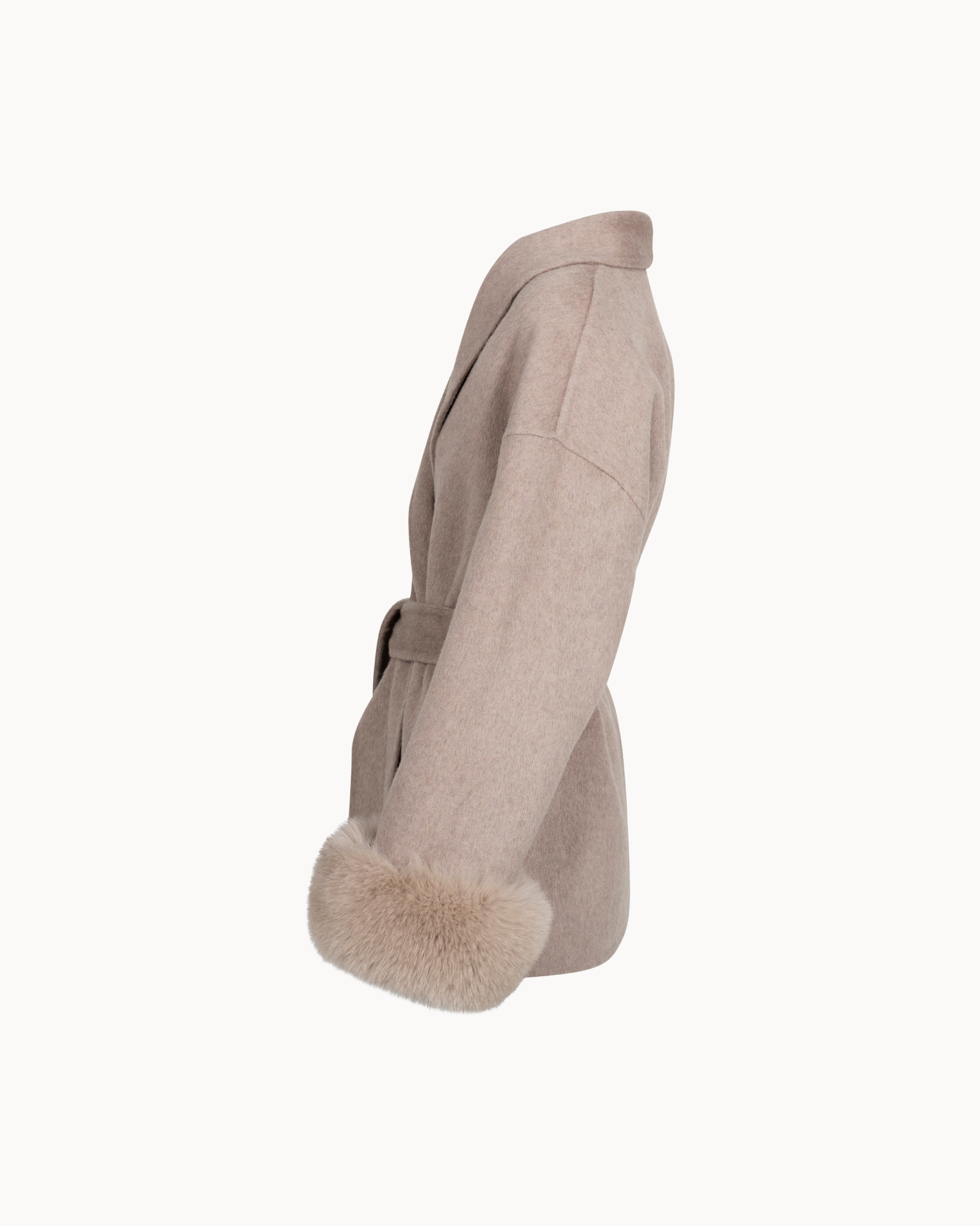 Sienna Fur Wrap Coat - Taupe