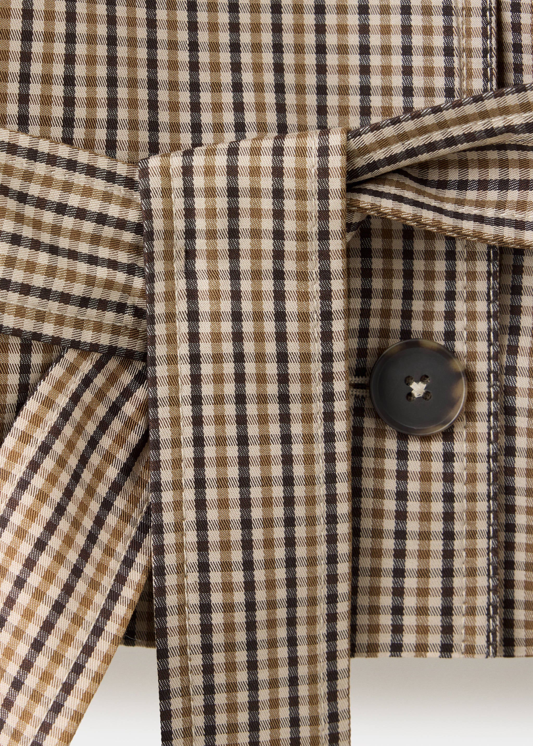 Trench Corto a Quadri con Cintura - Beige