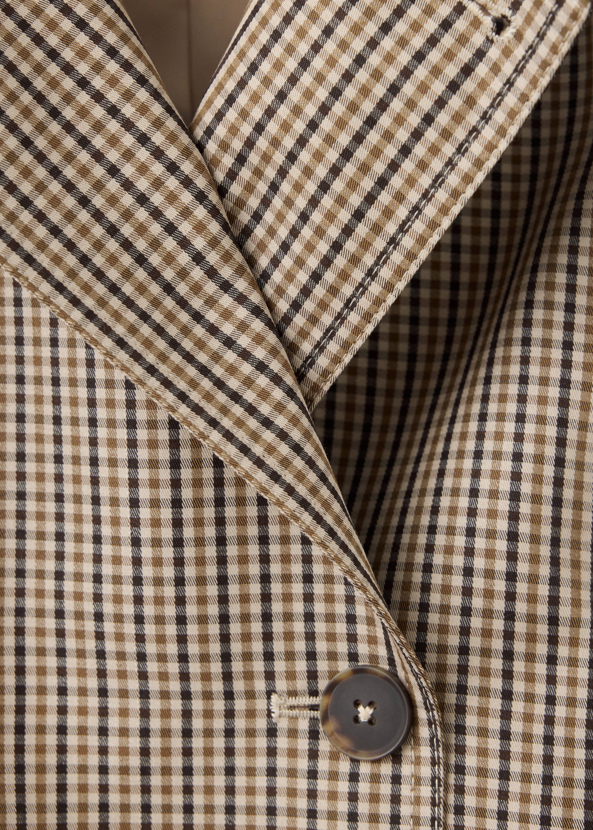 Trench Corto a Quadri con Cintura - Beige