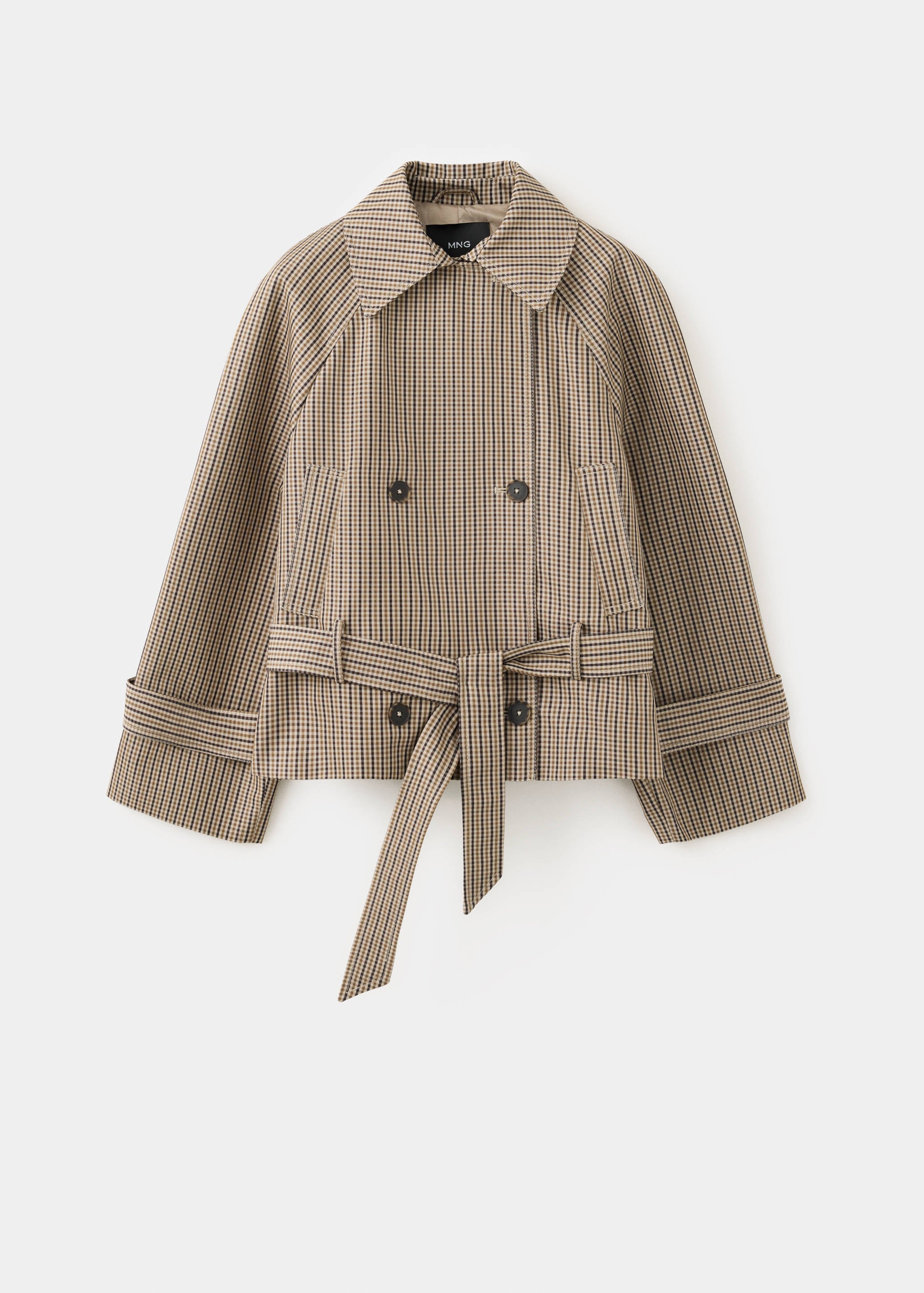 Trench Corto a Quadri con Cintura