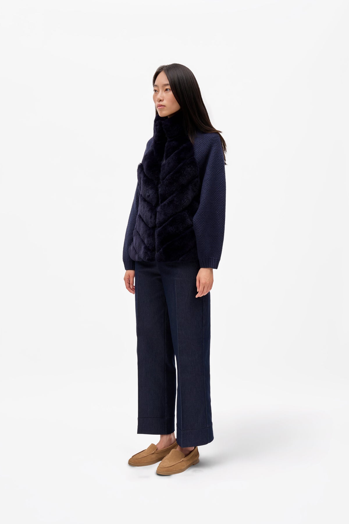 Milan Fur Panel Jacket - Blu Navy