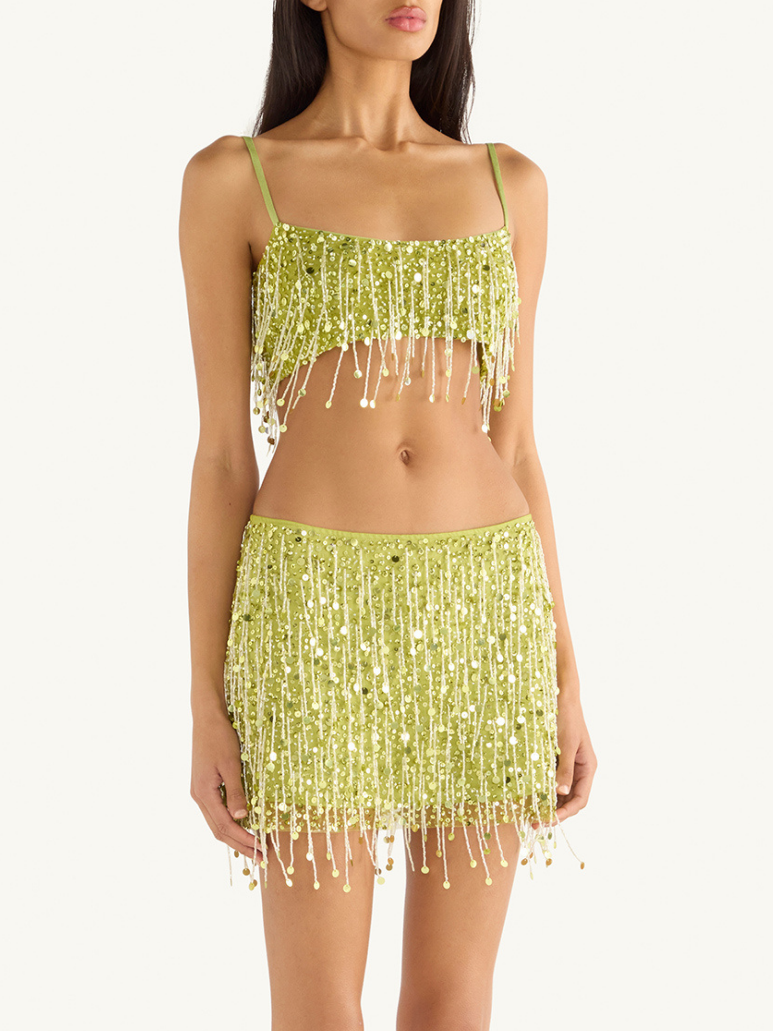 Yasmin Hand Beaded Bralette - Verde Chartreuse