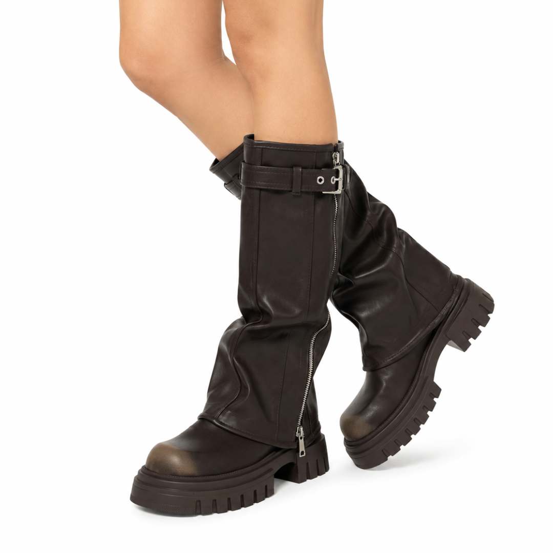Marveena Stivale Platform con Risvolto