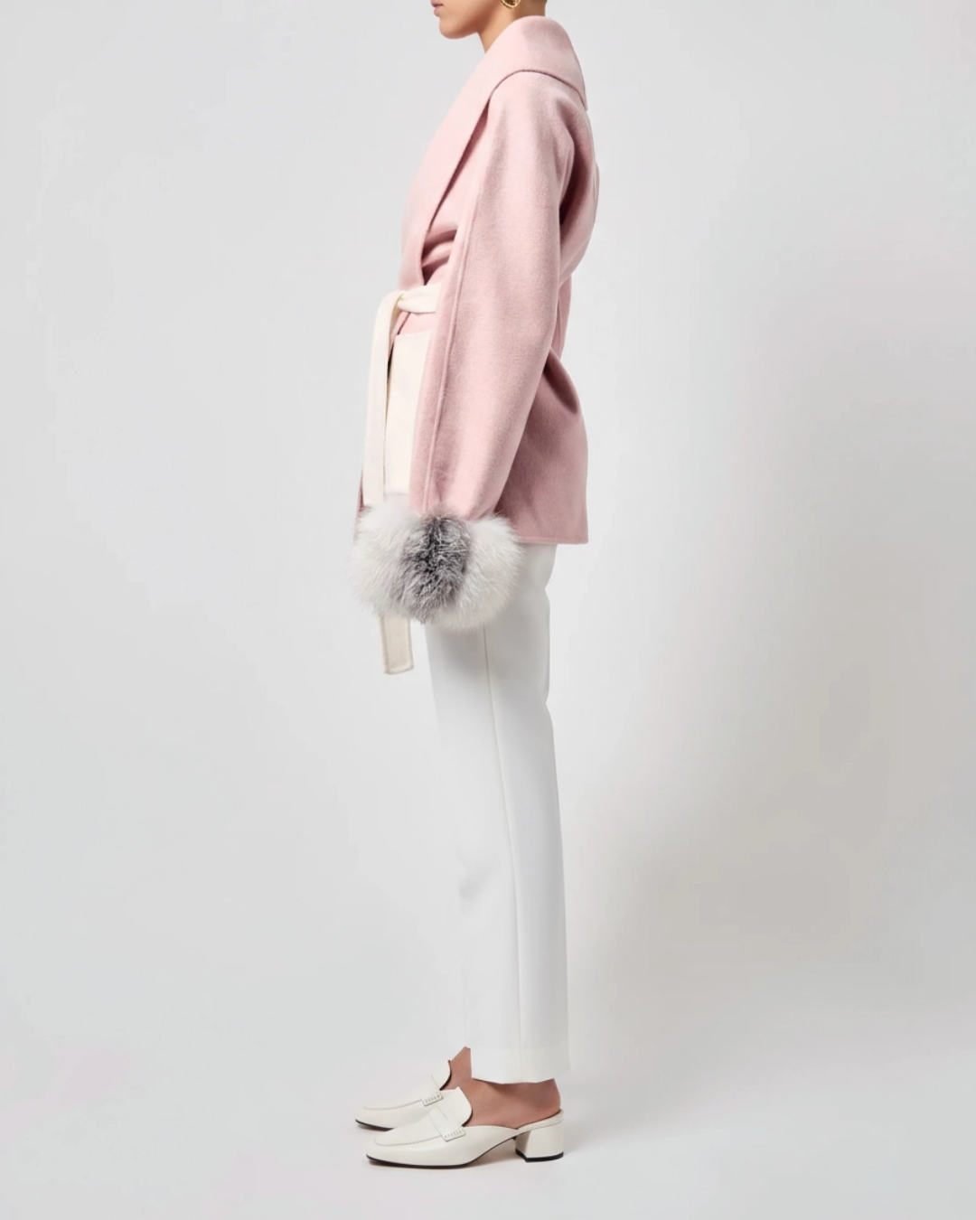 Belted Fur Cuff Coat - Rosa Cipria