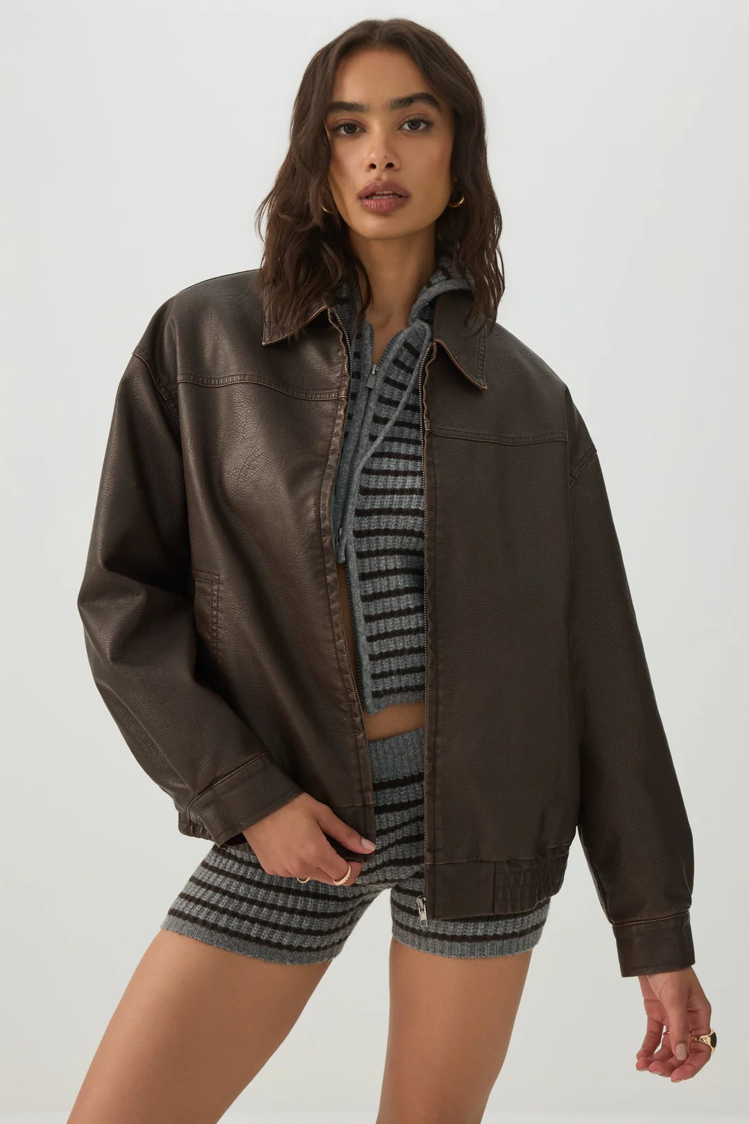Giacca Oversize in Ecopelle Effetto Lavato