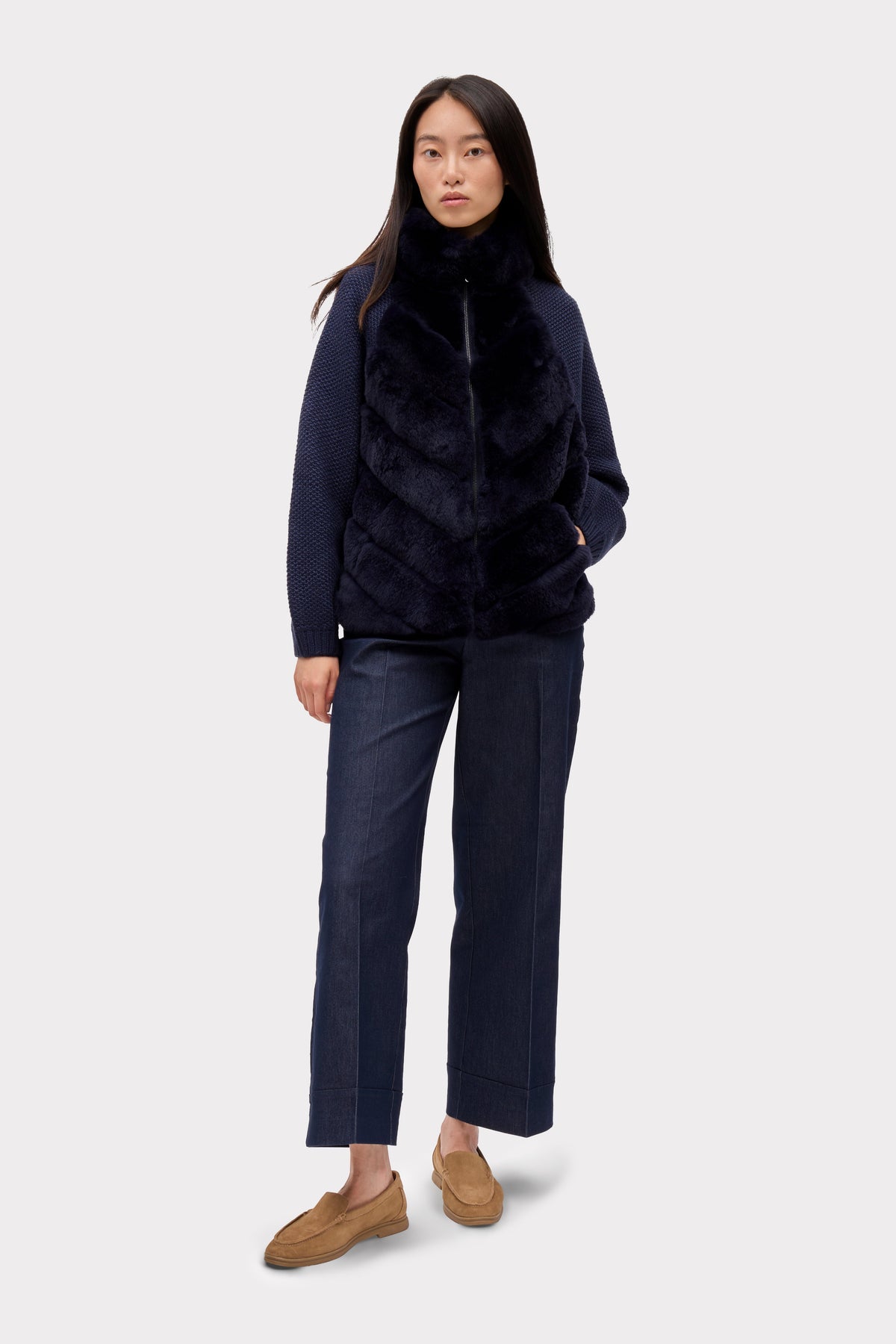 Milan Fur Panel Jacket - Blu Navy
