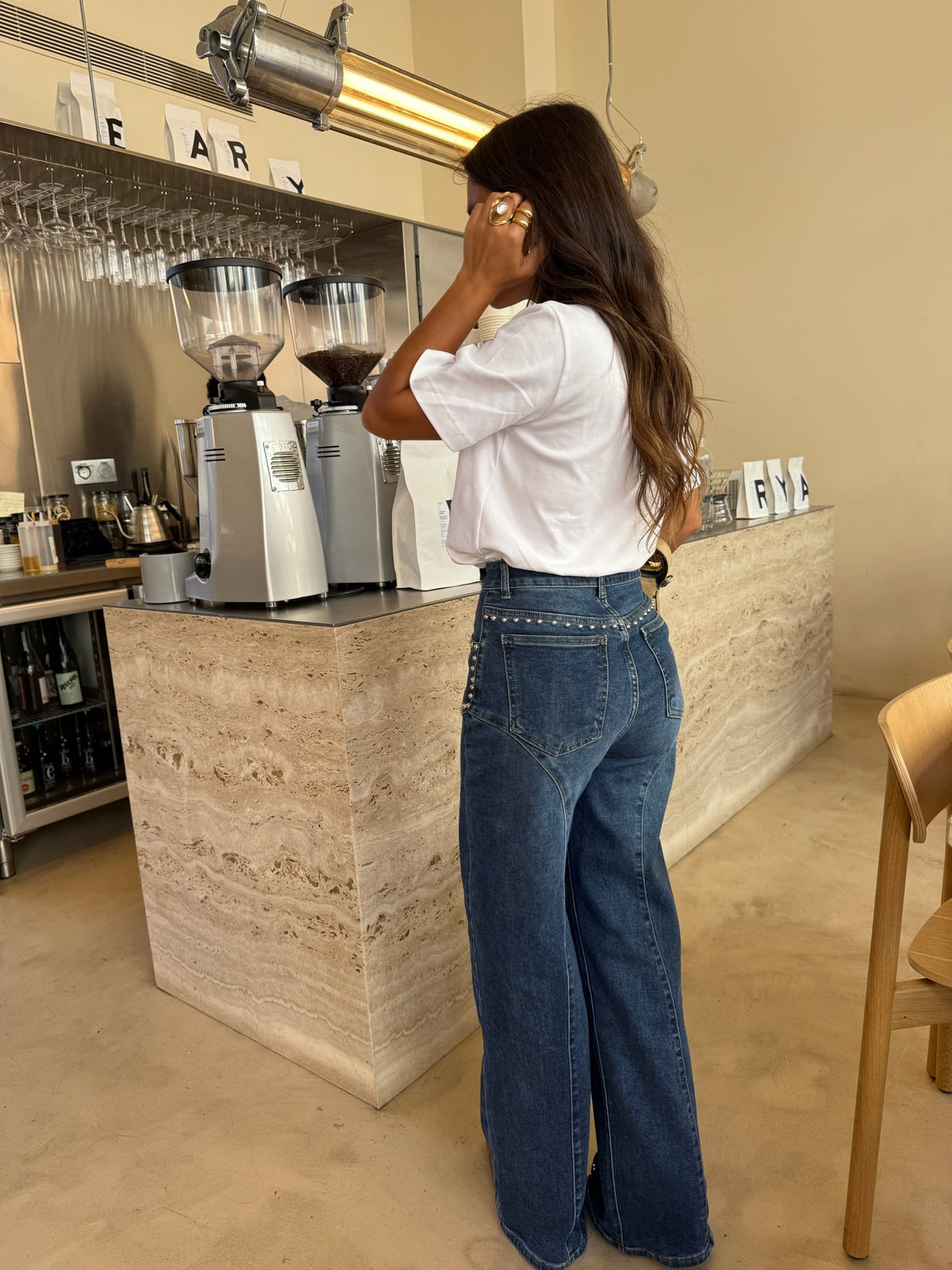 Jeans Gamba Larga con Borchie - Grigio