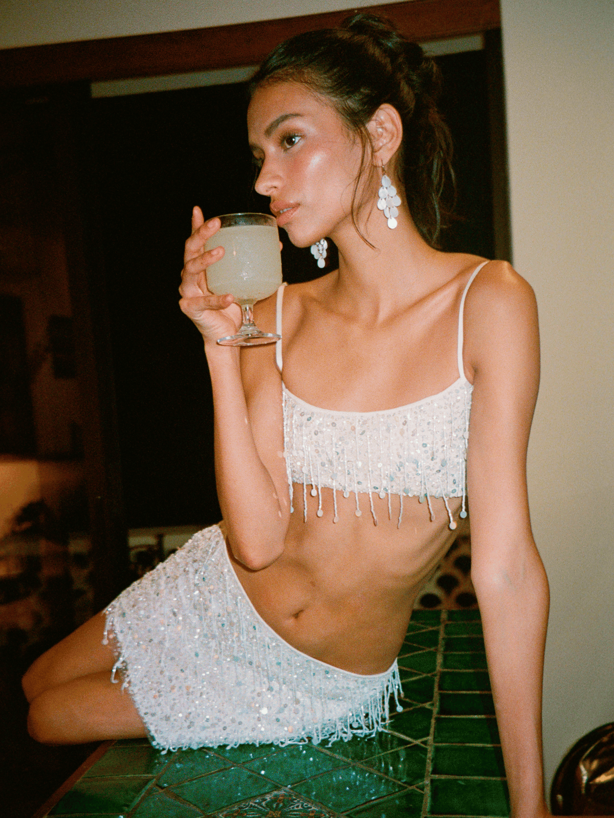 Yasmin Hand Beaded Bralette - Naturale
