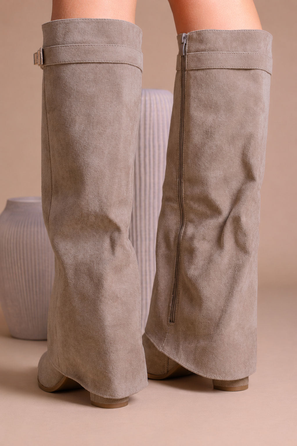 Fold Over Shark Boot - Taupe
