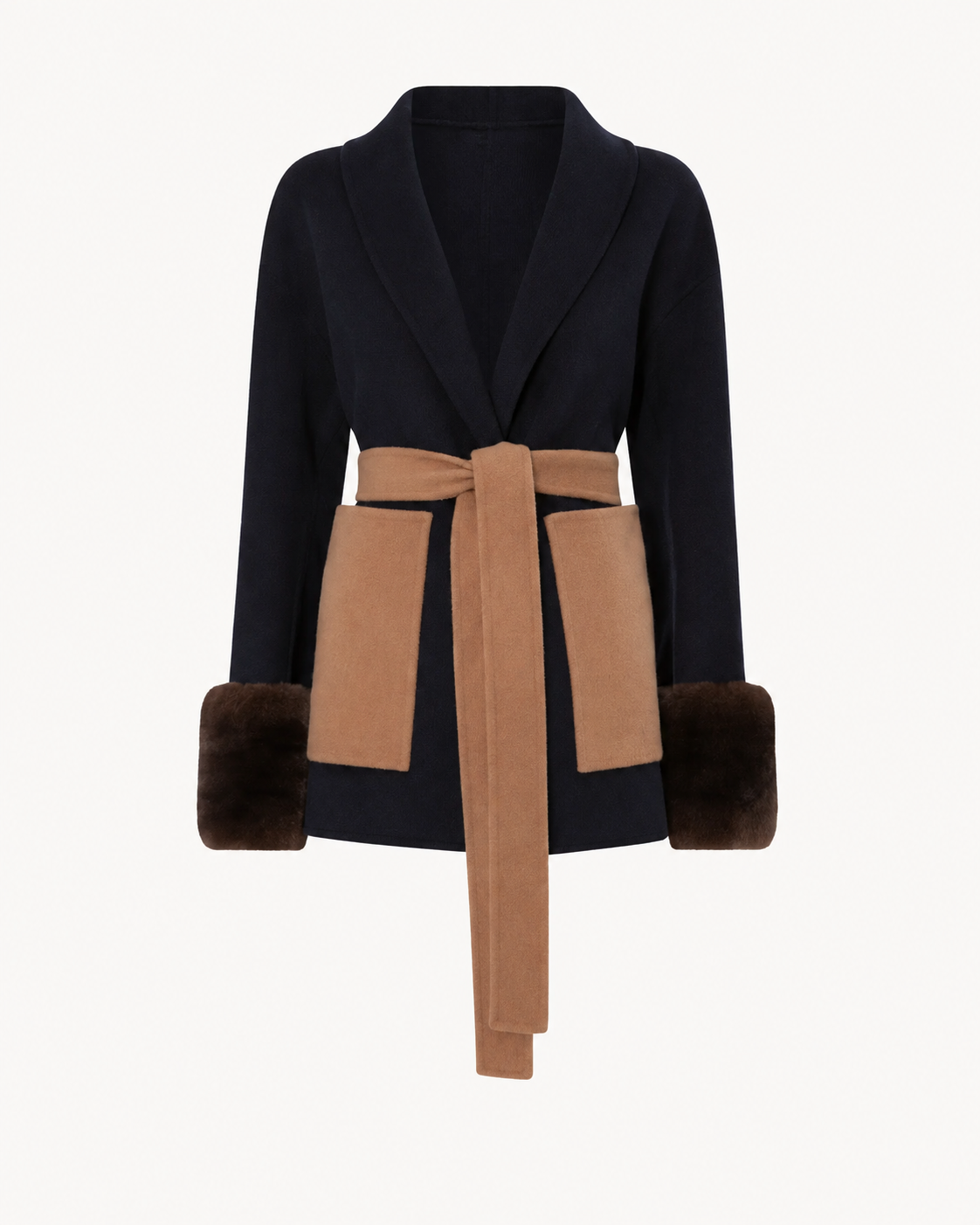 Belted Fur Cuff Coat