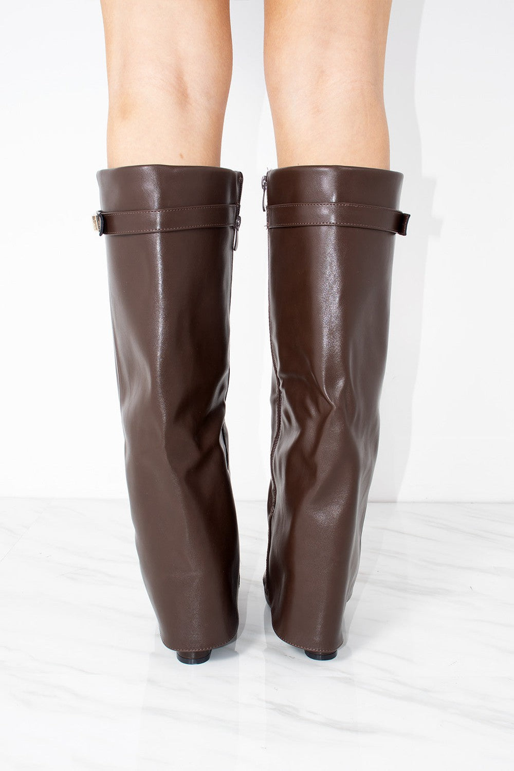 Fold Over Shark Boot Pelle - Marrone Cioccolato