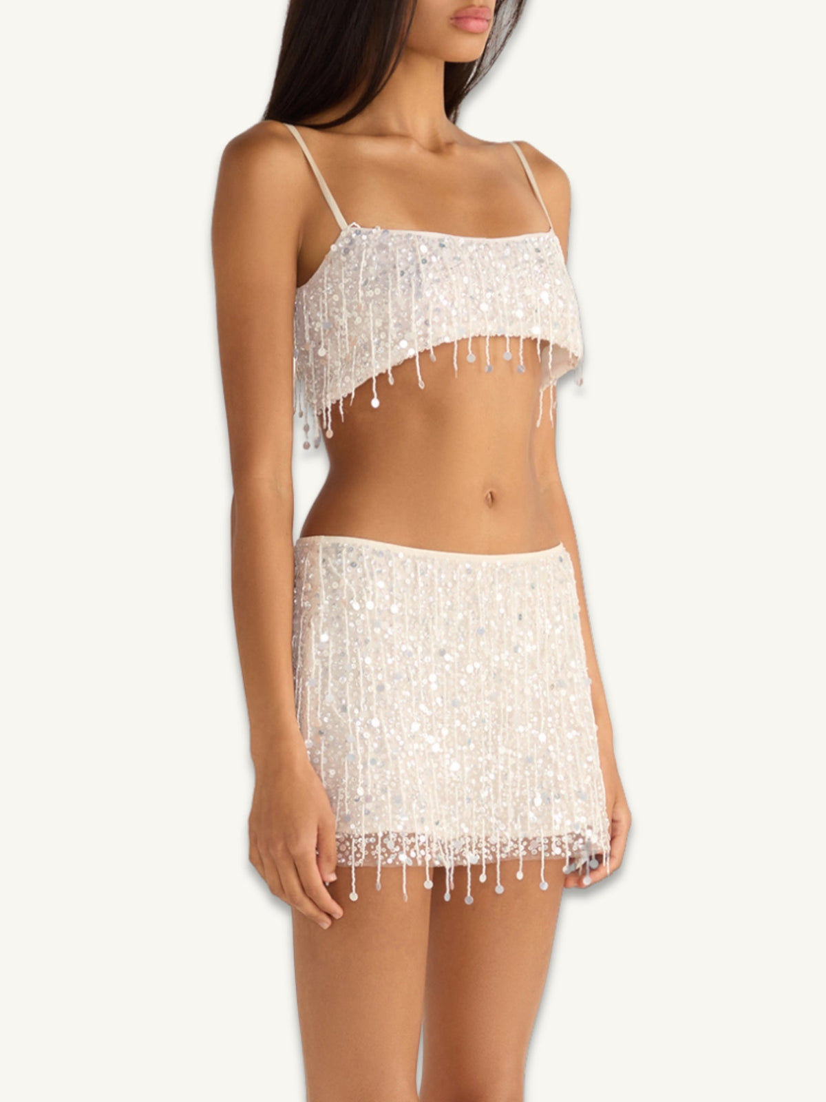 Yasmin Hand Beaded Bralette - Naturale