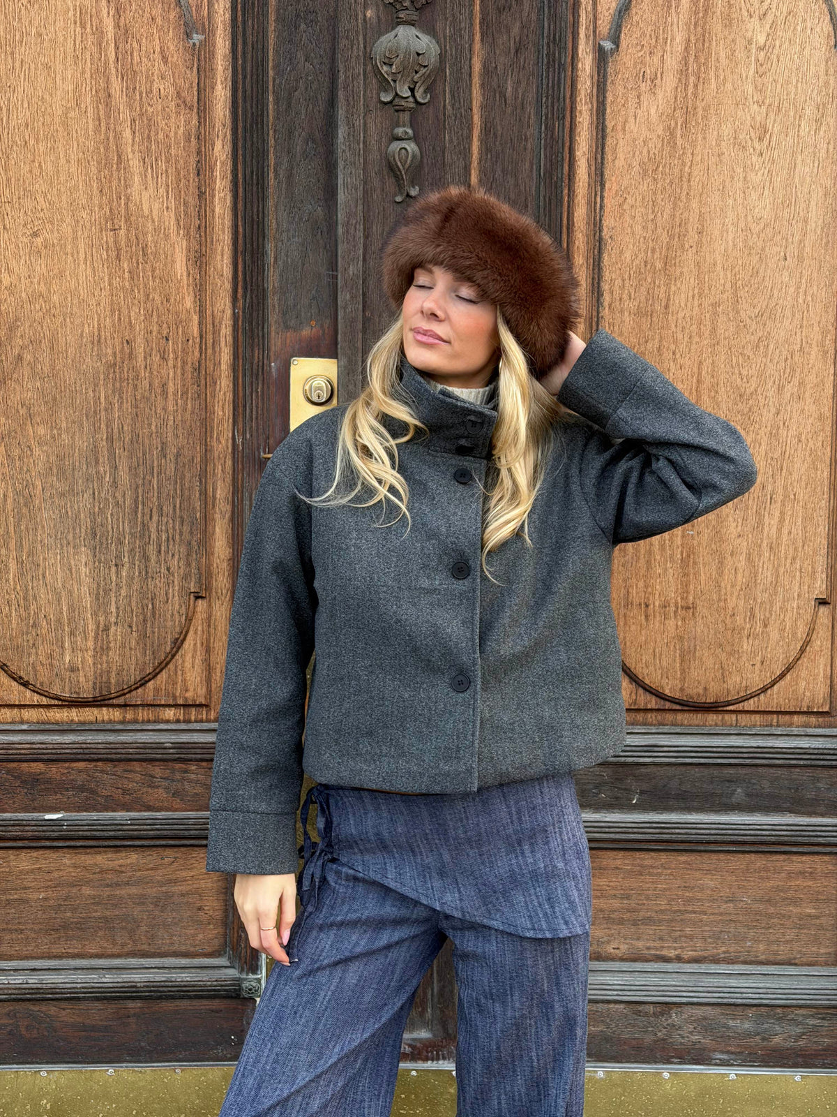Clea High Neck Jacket - Grigio Scuro