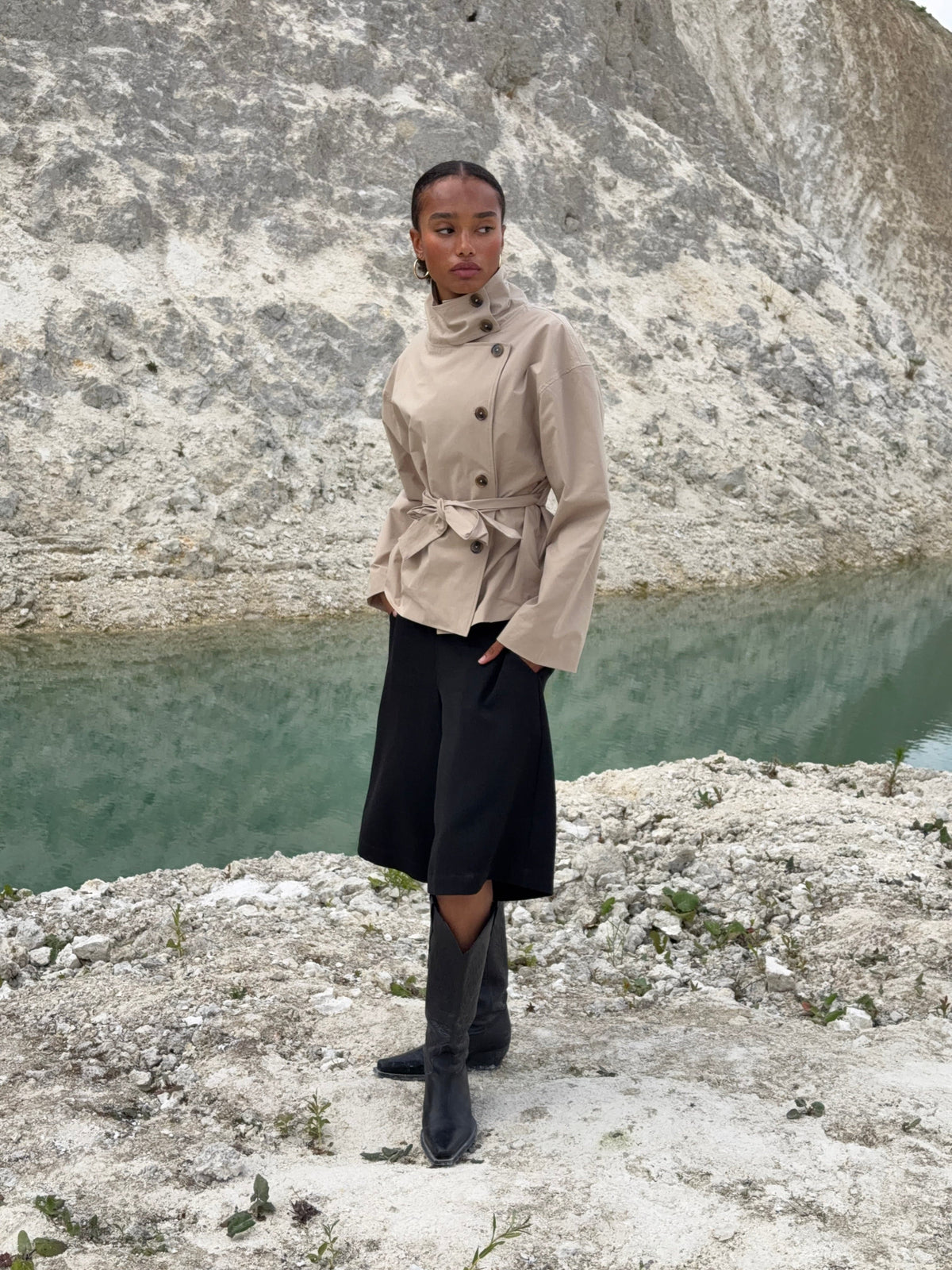 Alessia Funnel Neck Jacket - Beige
