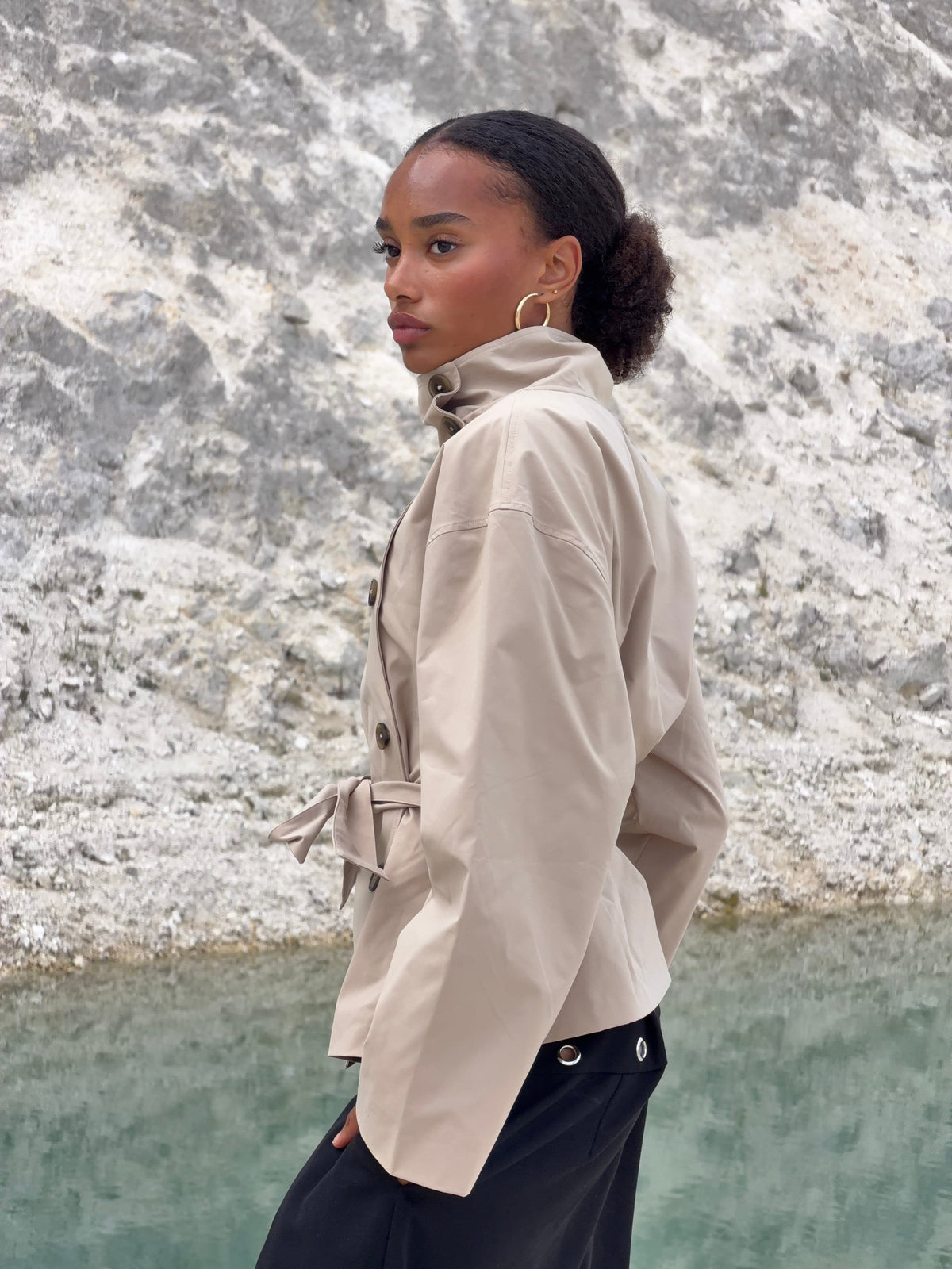 Alessia Funnel Neck Jacket - Beige