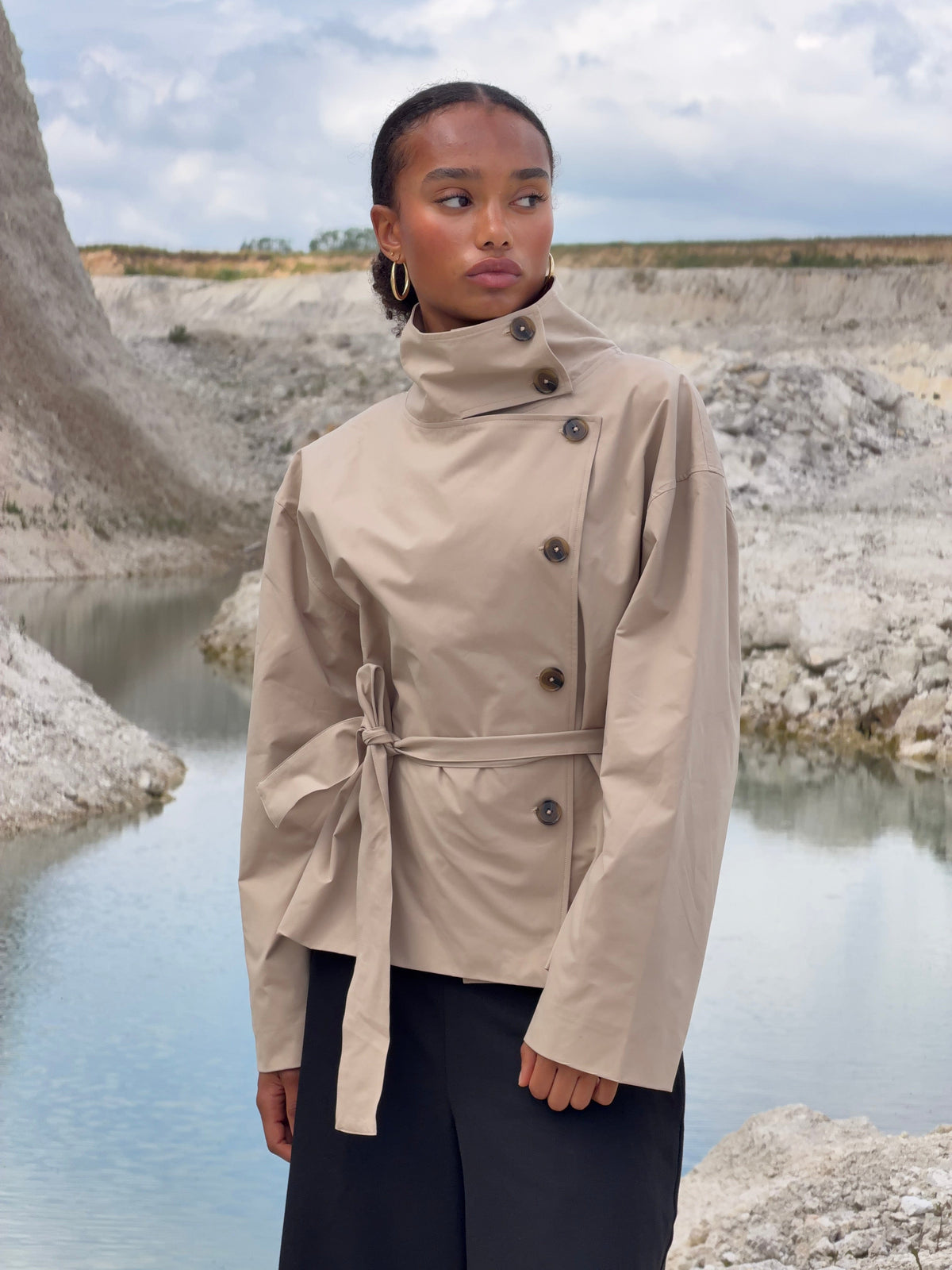 Alessia Funnel Neck Jacket - Beige