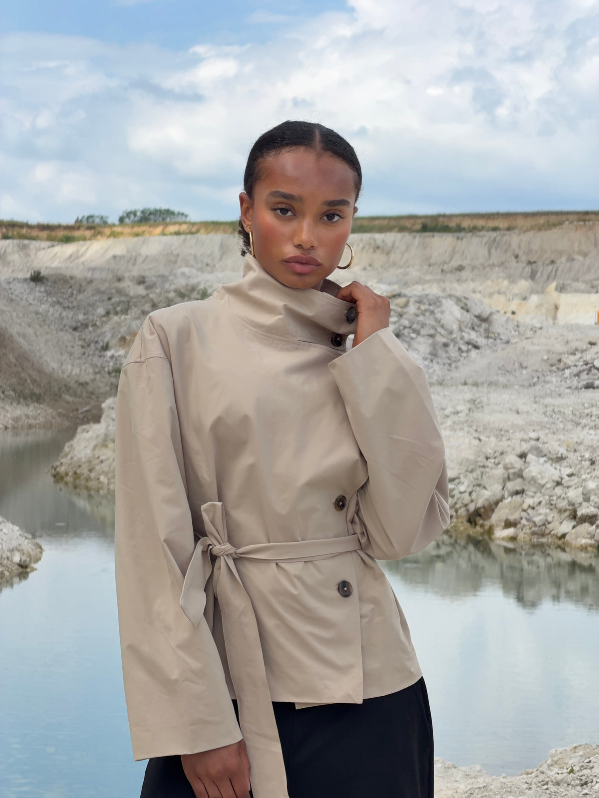 Alessia Funnel Neck Jacket - Beige