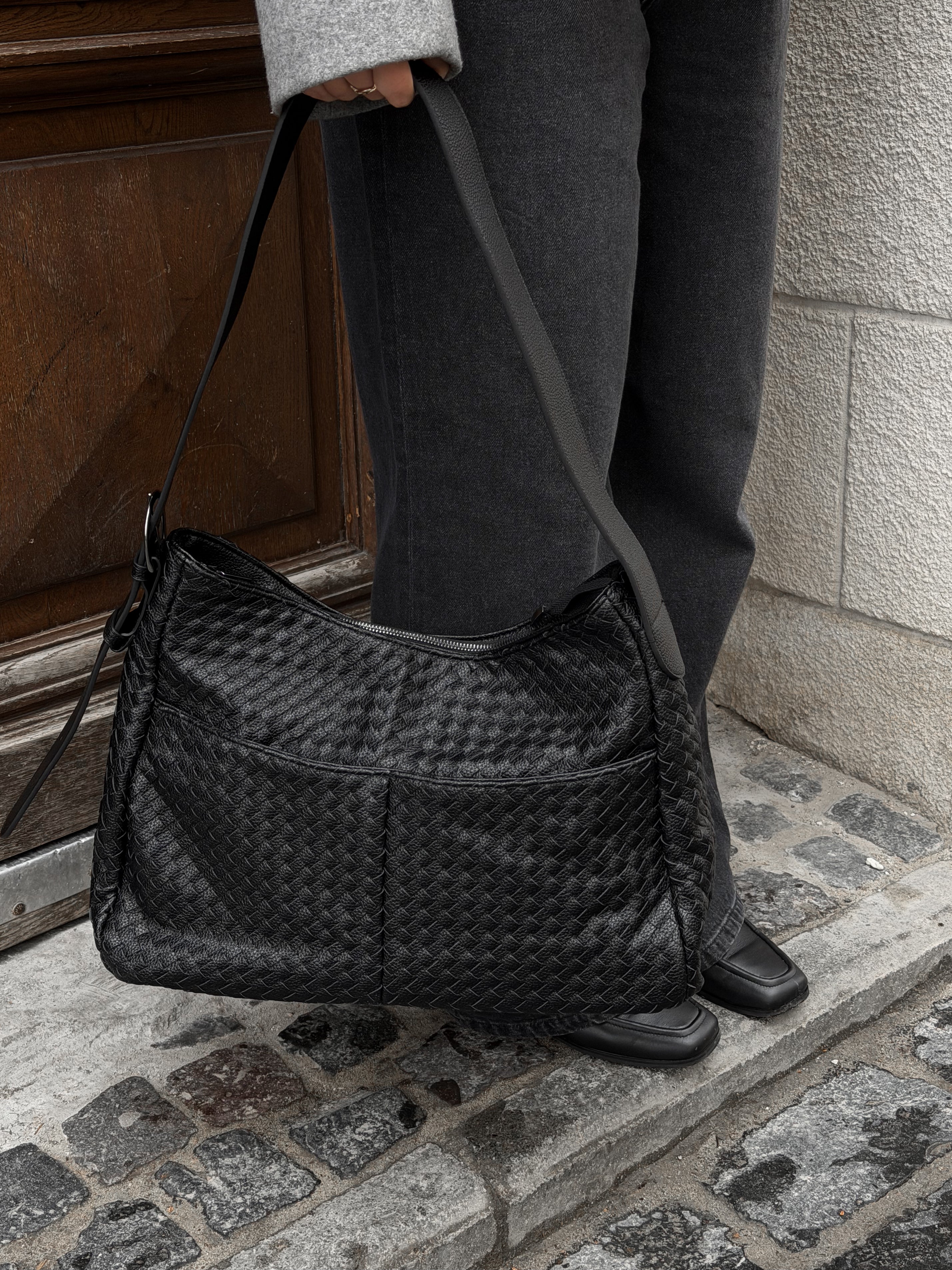 Selvora Borsa Oversize - Nero Intrecciato