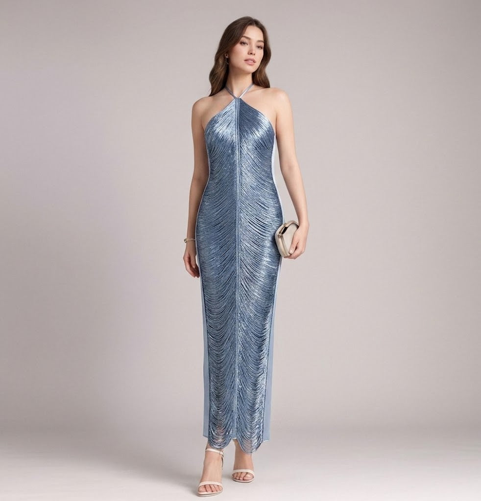 Seraphina Draped Fringe Maxi Gown