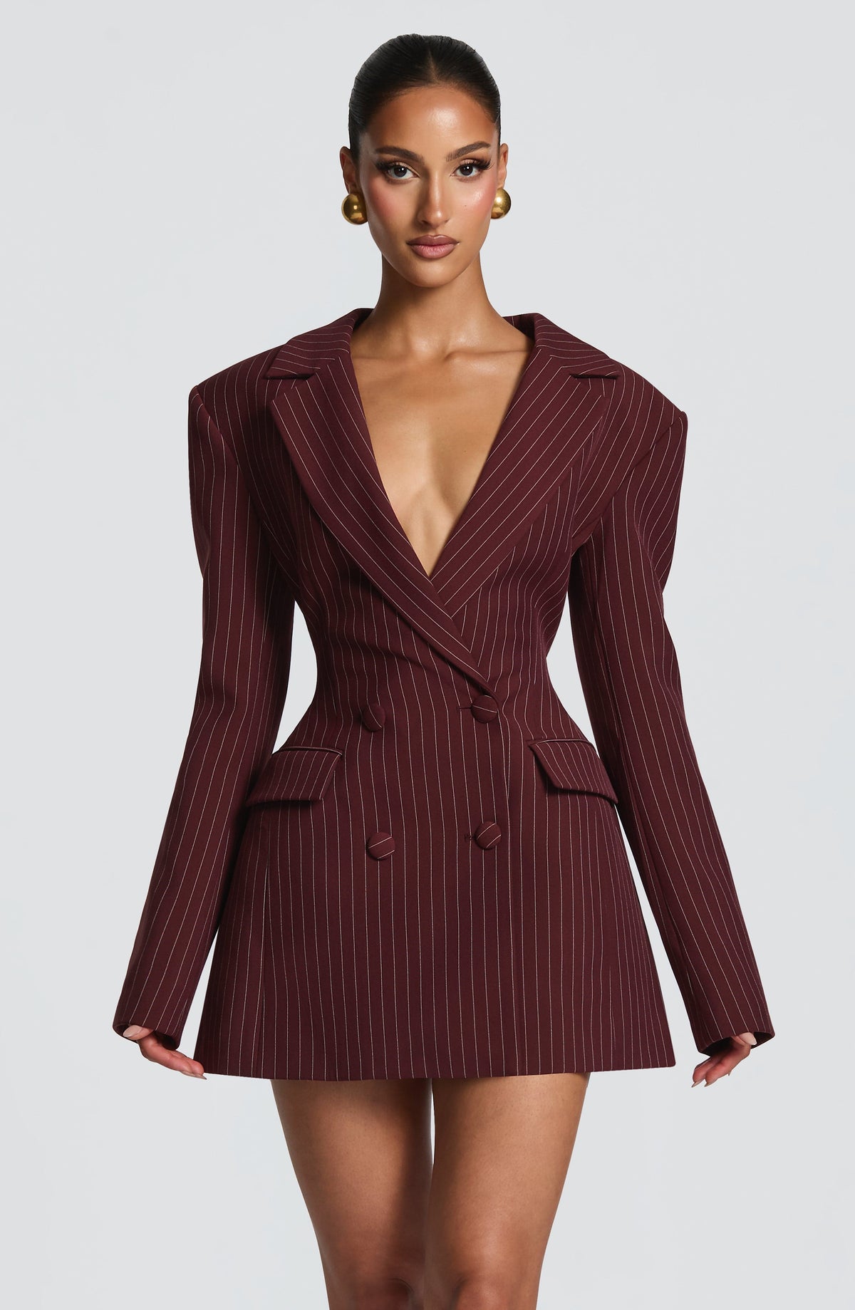 Elvira Mini Dress - Gessato Bordeaux