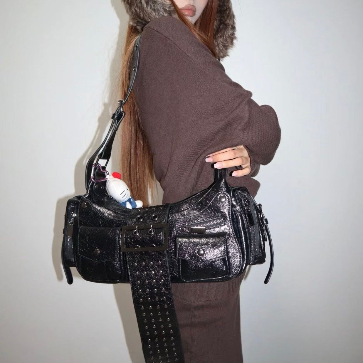 Delisa Borsa a Tracolla Borchiata - Nero