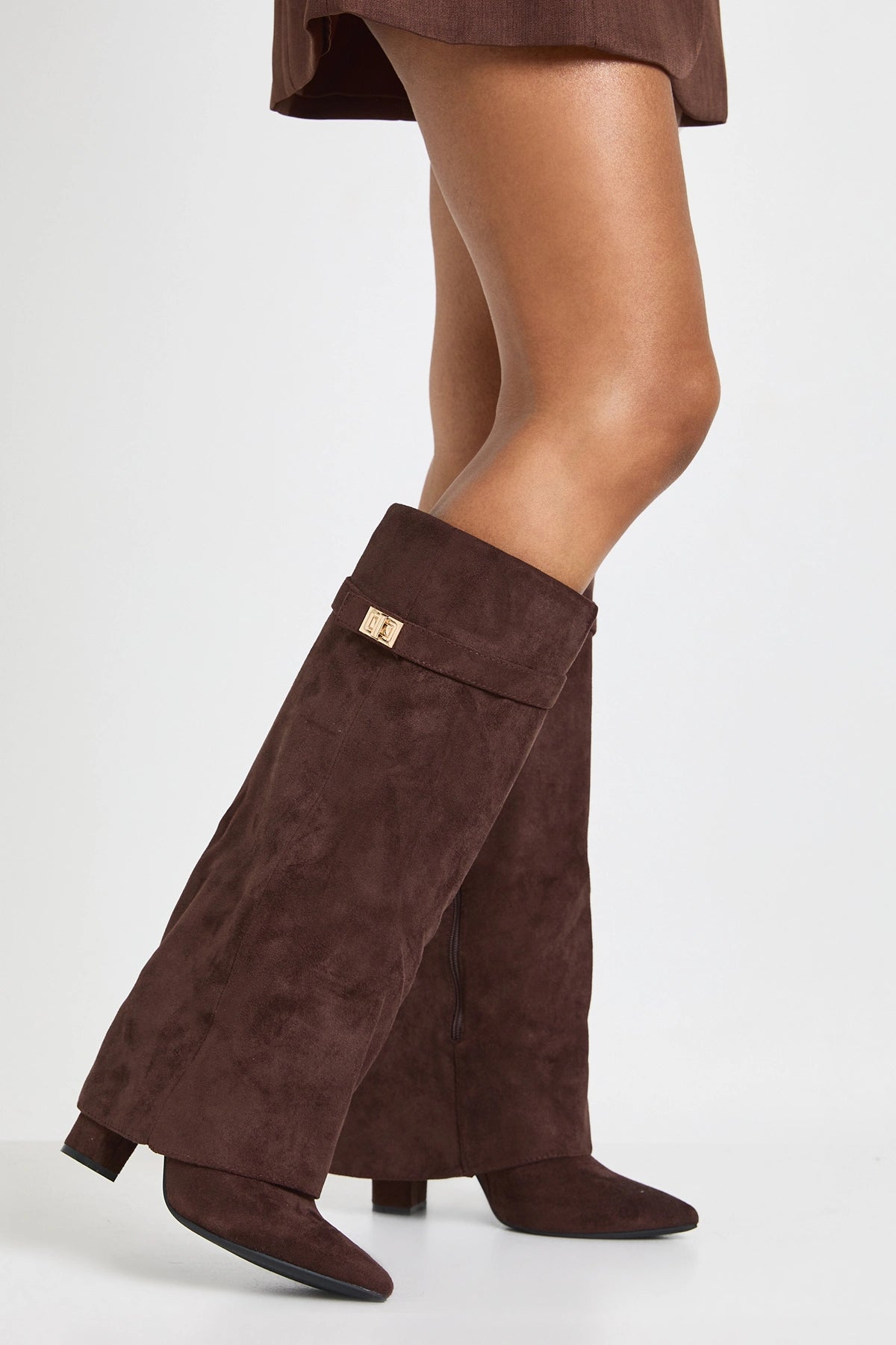 Fold Over Shark Buckle Knee High Boot