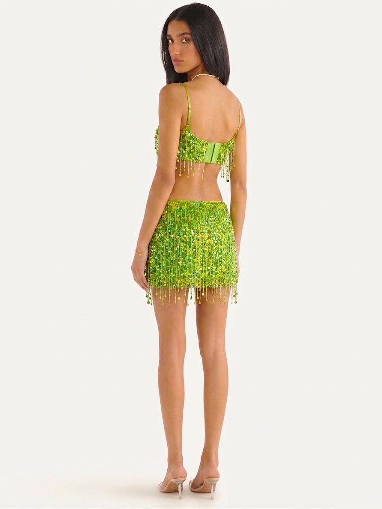 Hand-Beaded Sequin Mini Skirt